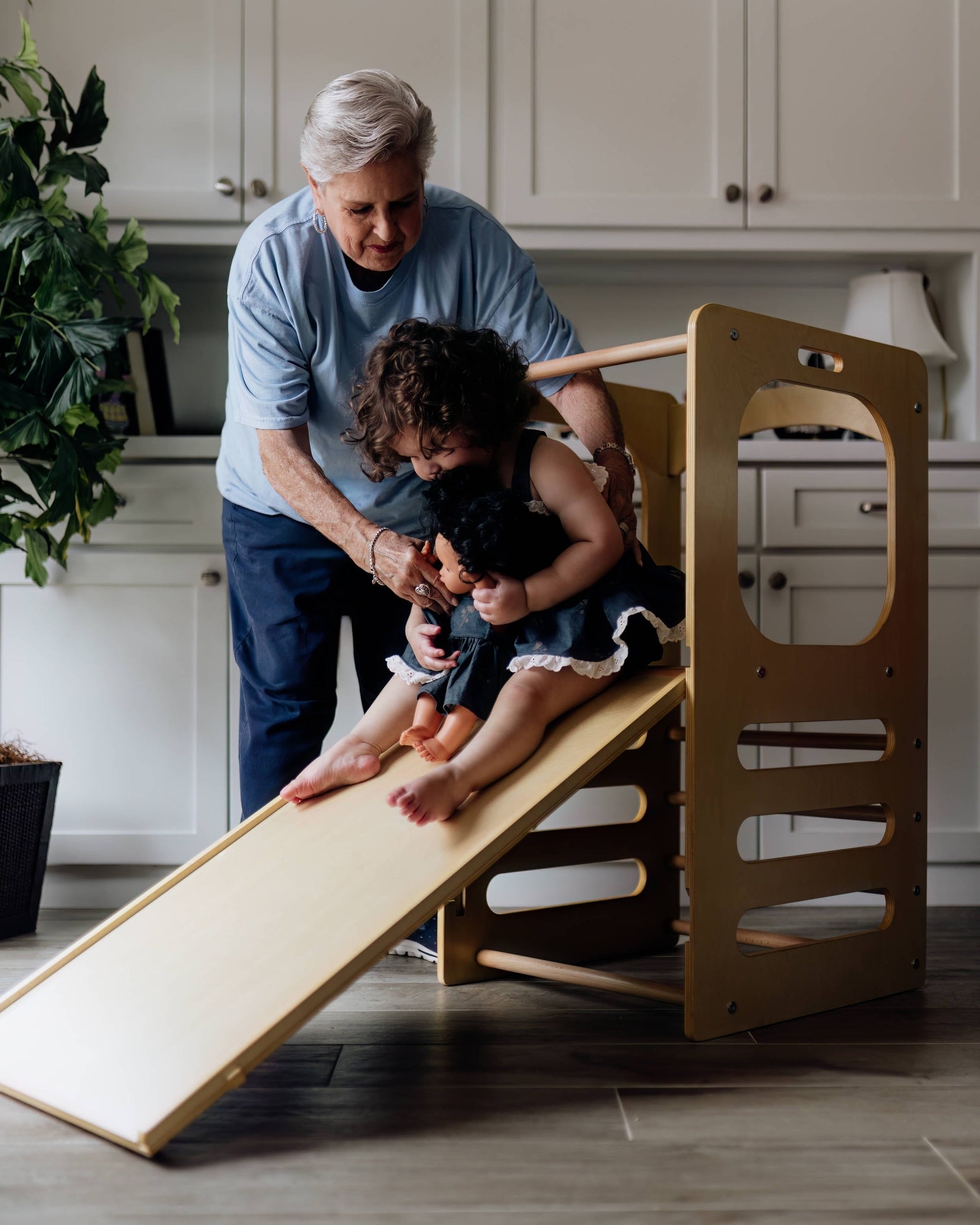 Waldorf Play Tower with Slide & Chalkboard