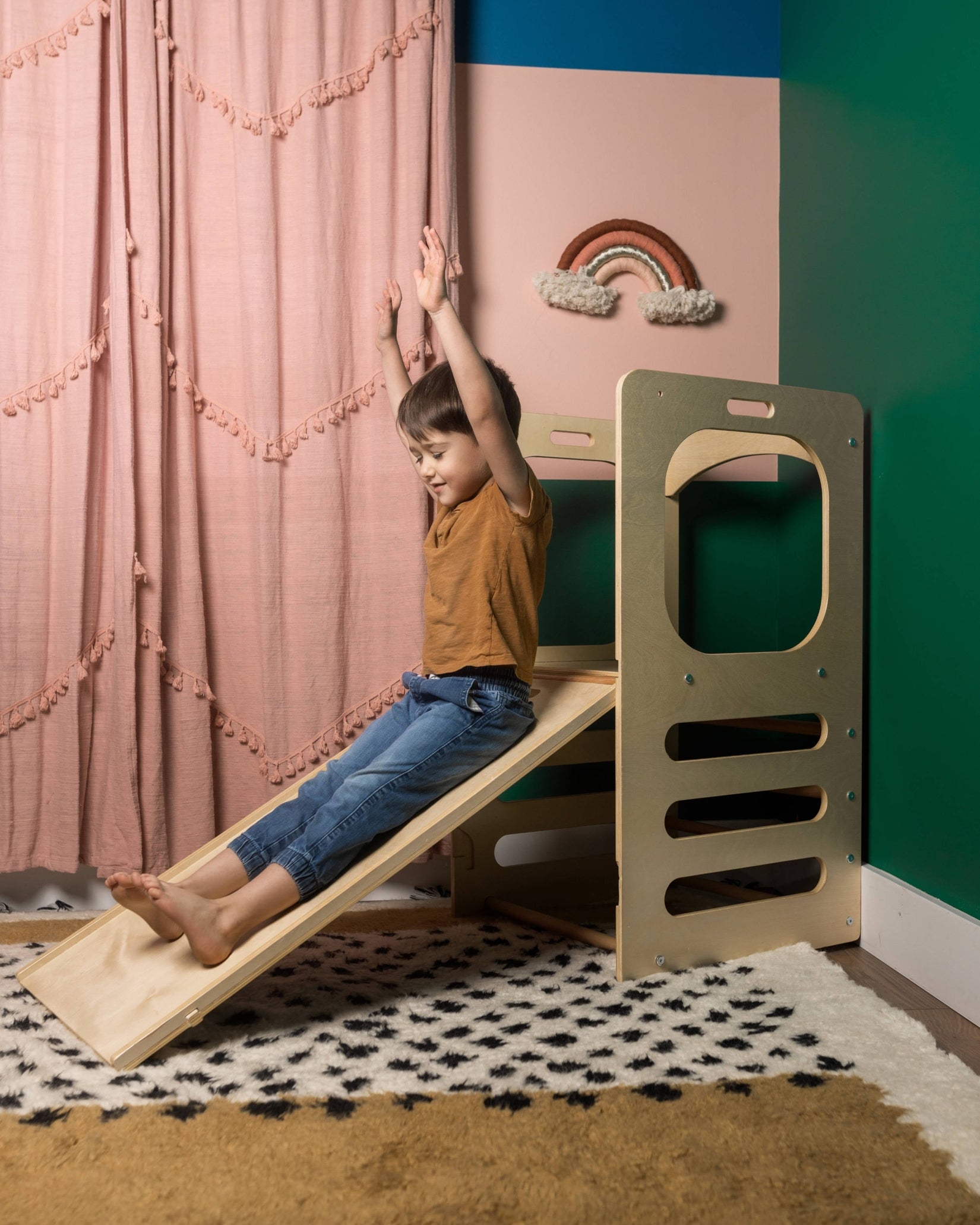 Waldorf Play Tower with Slide & Chalkboard