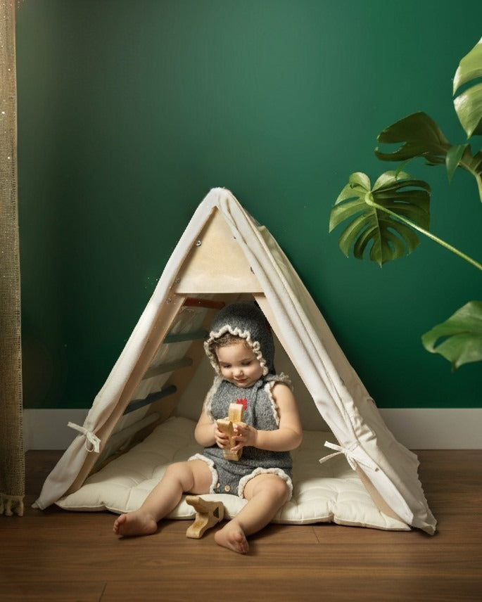 Large Foldable Climbing Triangle with Tent & Pillow - Natural