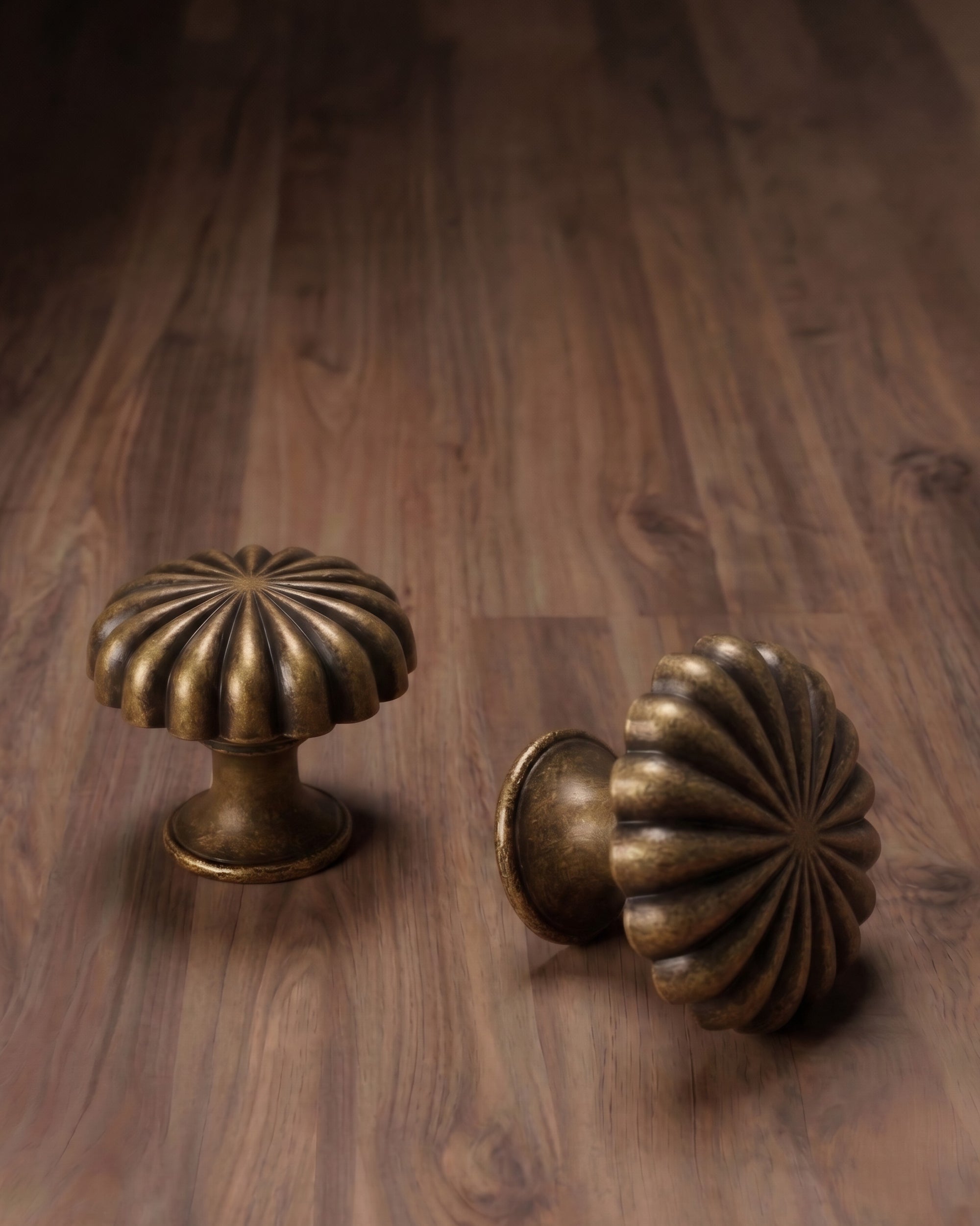 The Solano Ribbed Antique Brass Cabinet Knob