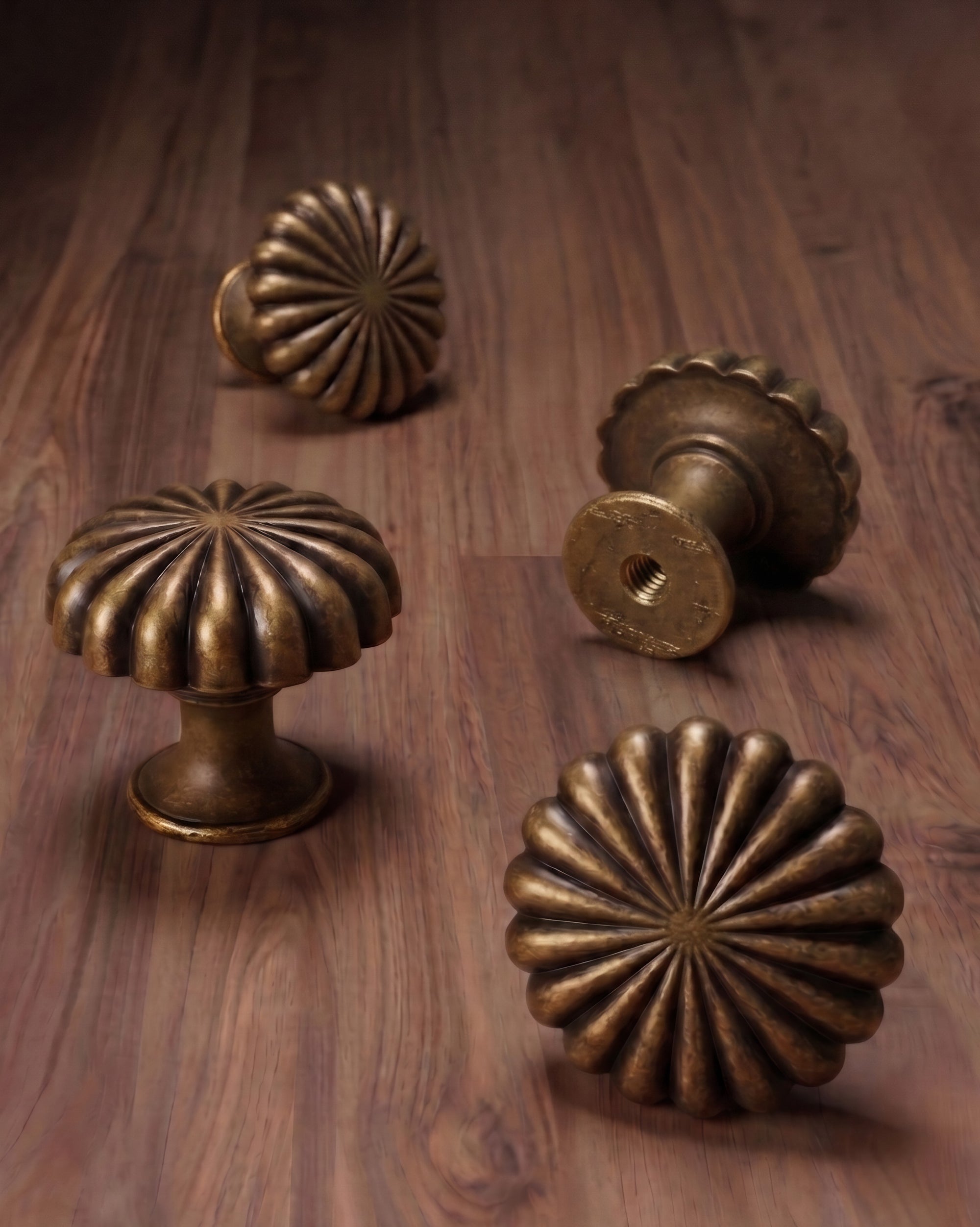The Solano Ribbed Antique Brass Cabinet Knob