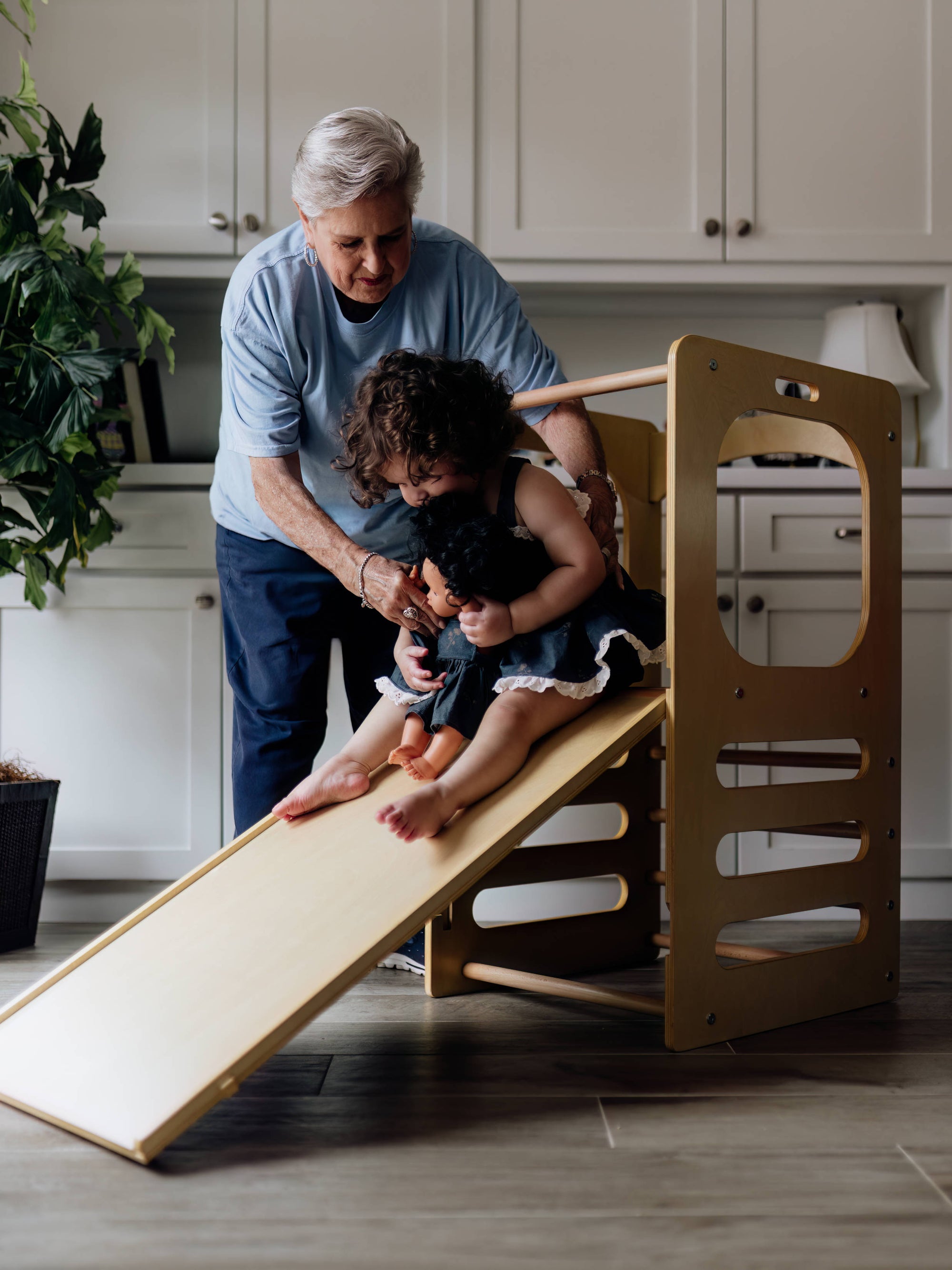 Waldorf Play Tower with Slide &amp; Chalkboard