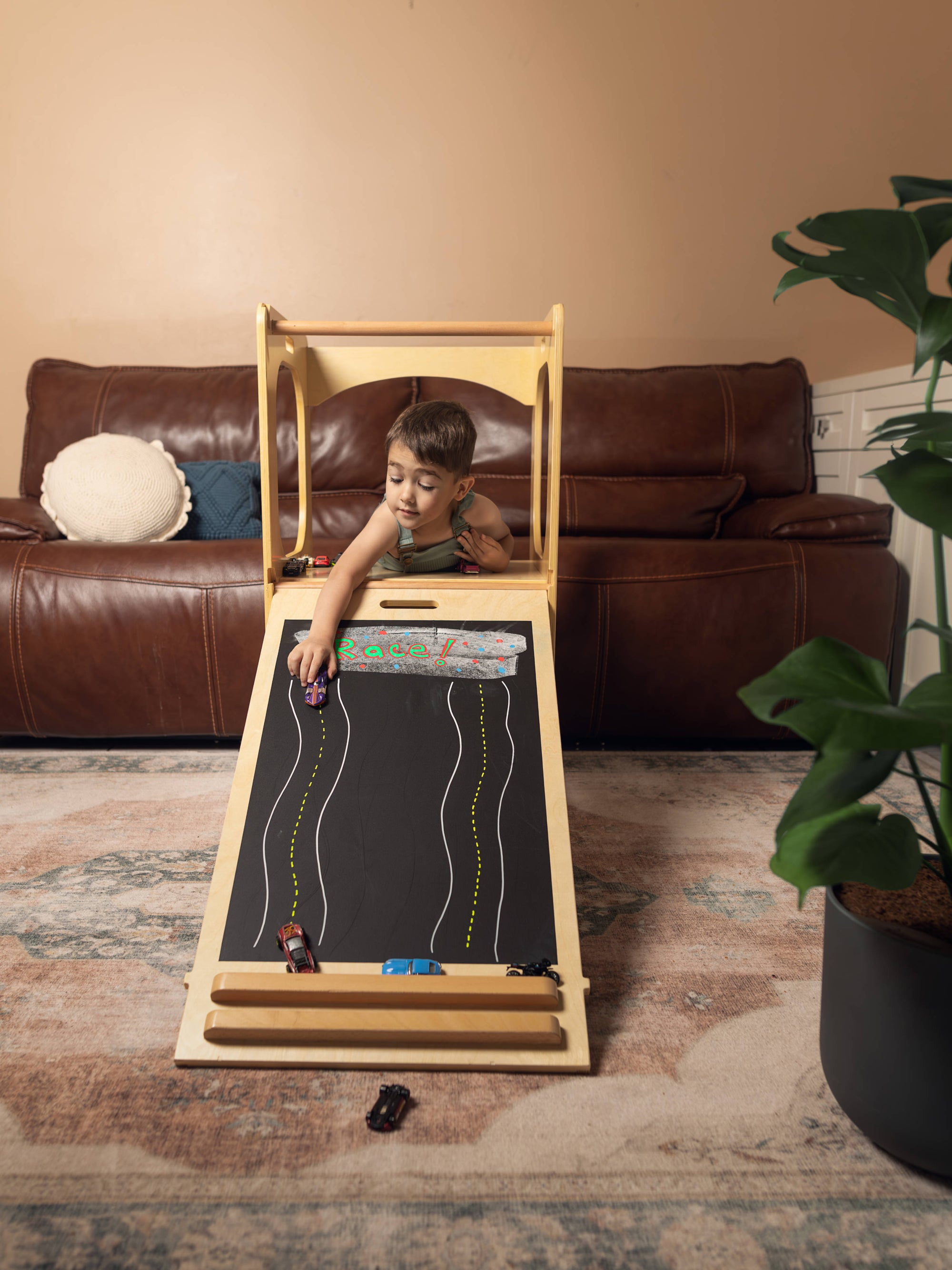 Waldorf Play Tower with Slide &amp; Chalkboard