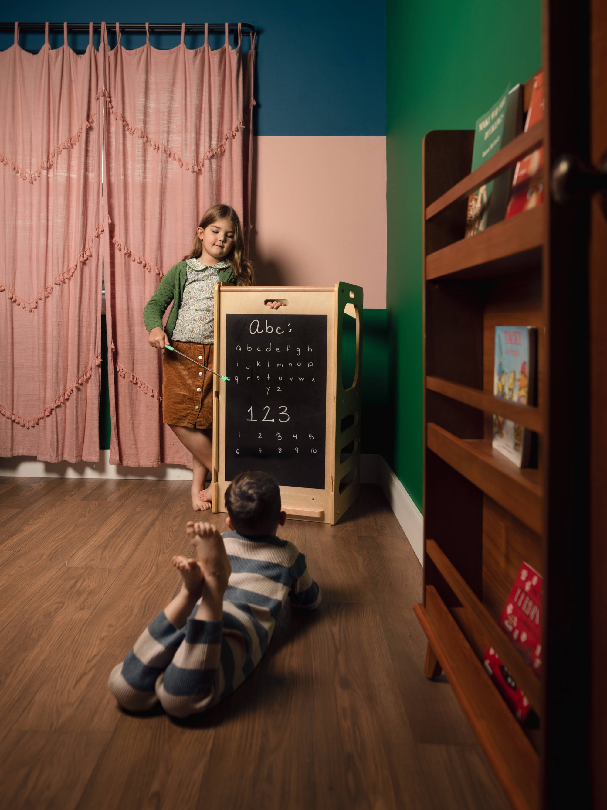 Waldorf Play Tower with Slide &amp; Chalkboard