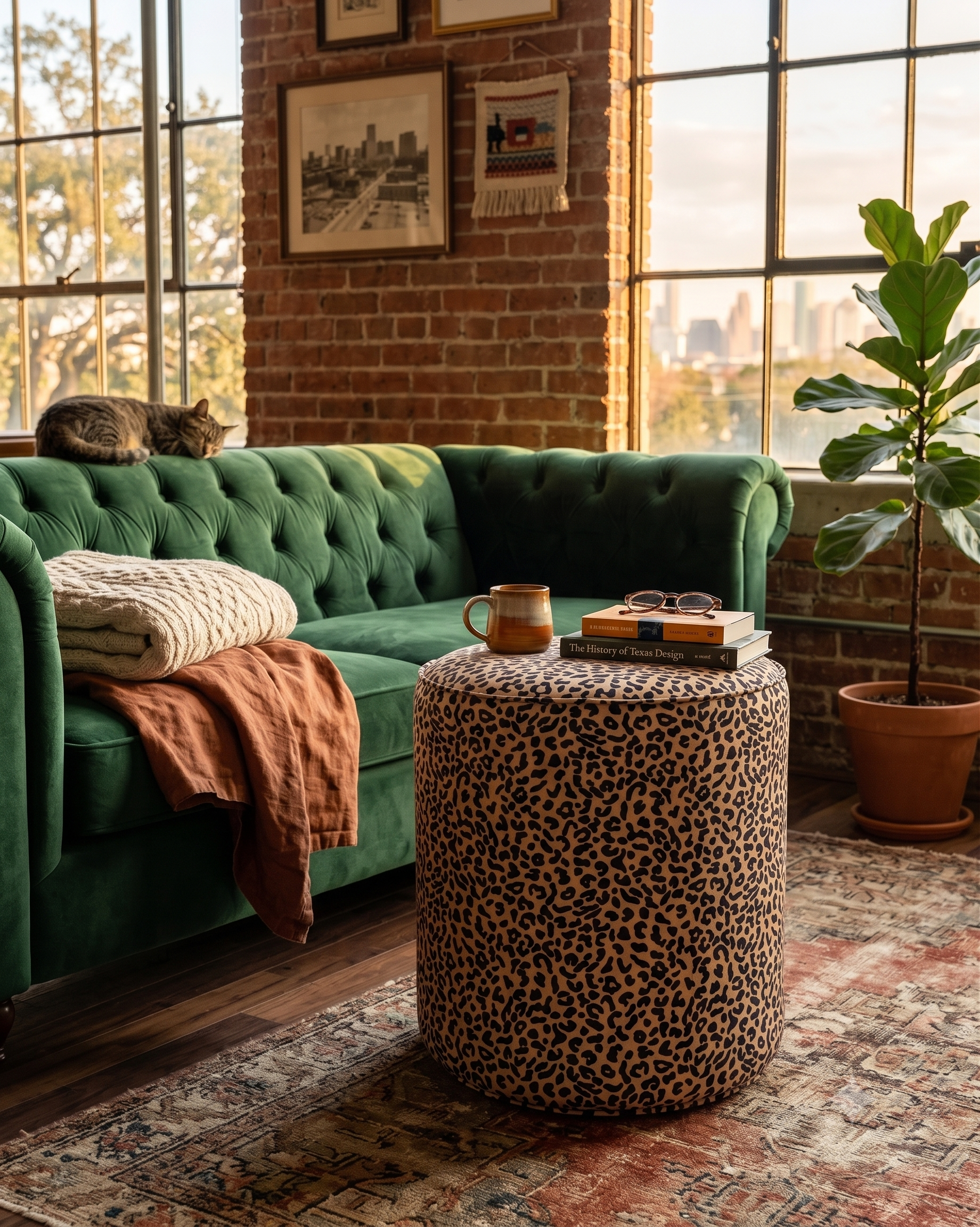 The Monti Cylinder Cut Velvet Ottoman