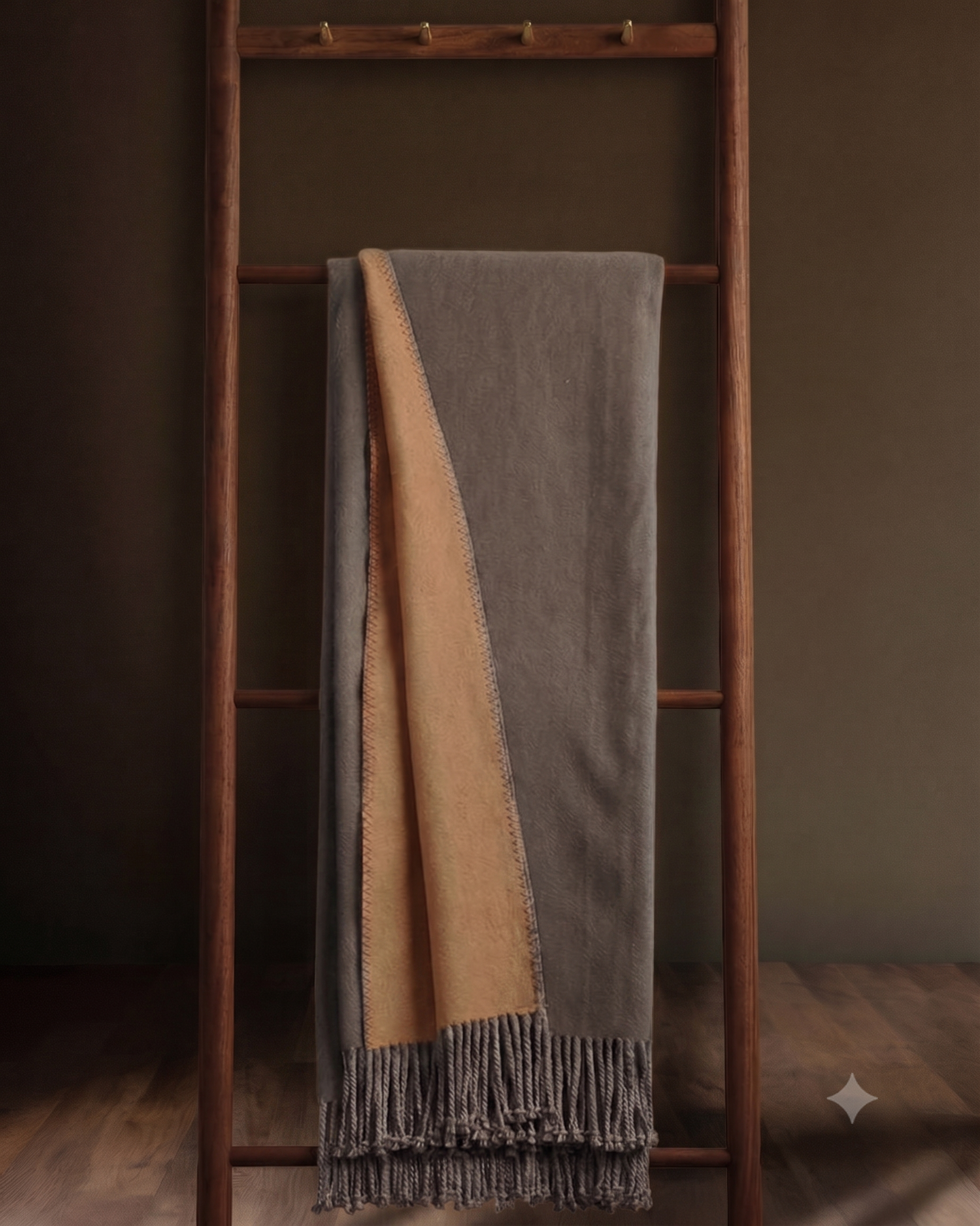 A Breath of Nature's Comfort: Fringed Mulberry Silk Throw Blanket - Charcoal/Camel