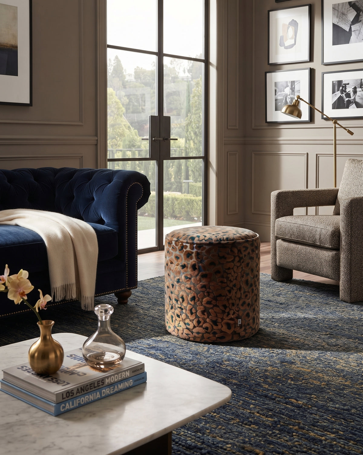 The Serengeti Sapphire Cut Velvet Ottoman