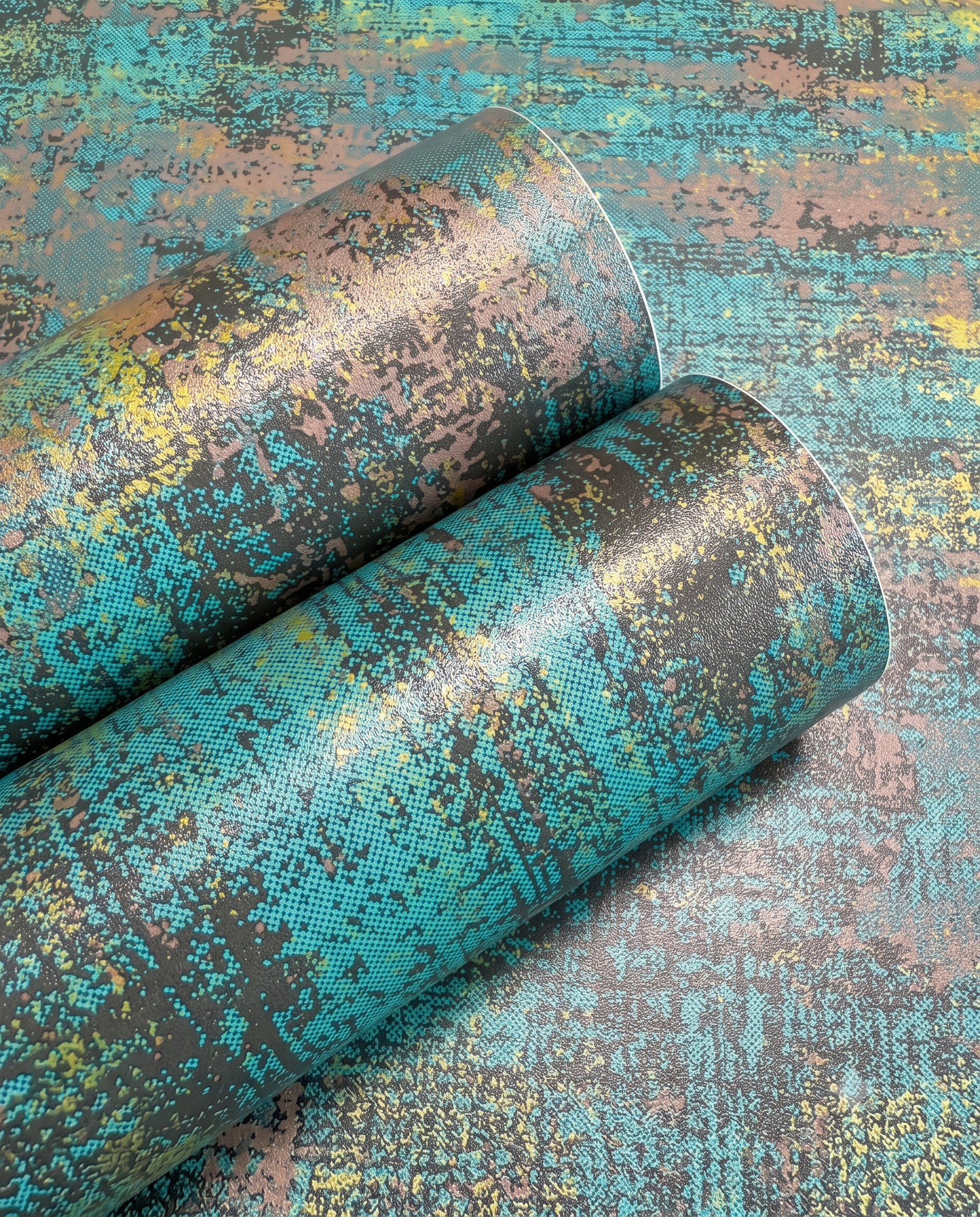 Aurelia Distressed Metallic Wall Covering – Turquoise &amp; Burnished Gold