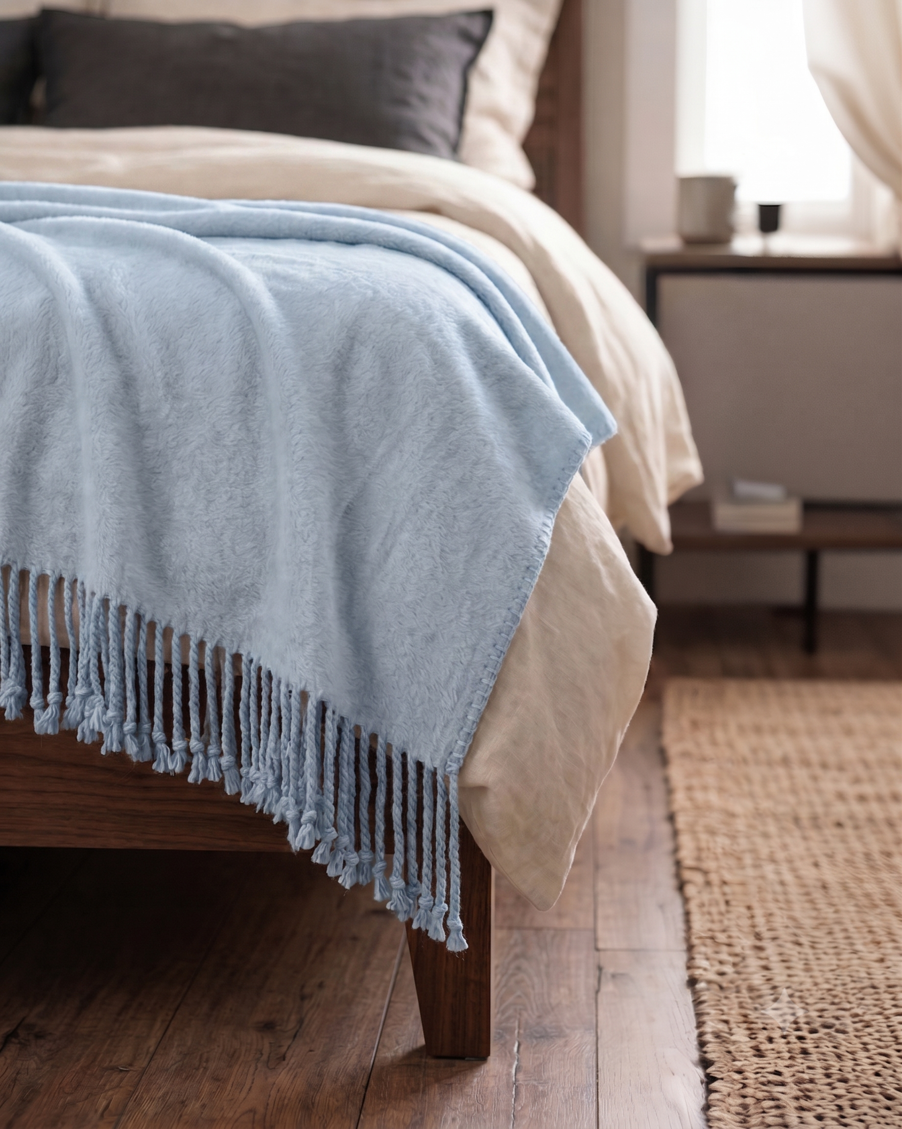 Cascadia Fringed Mulberry Silk Throw – Powder Blue