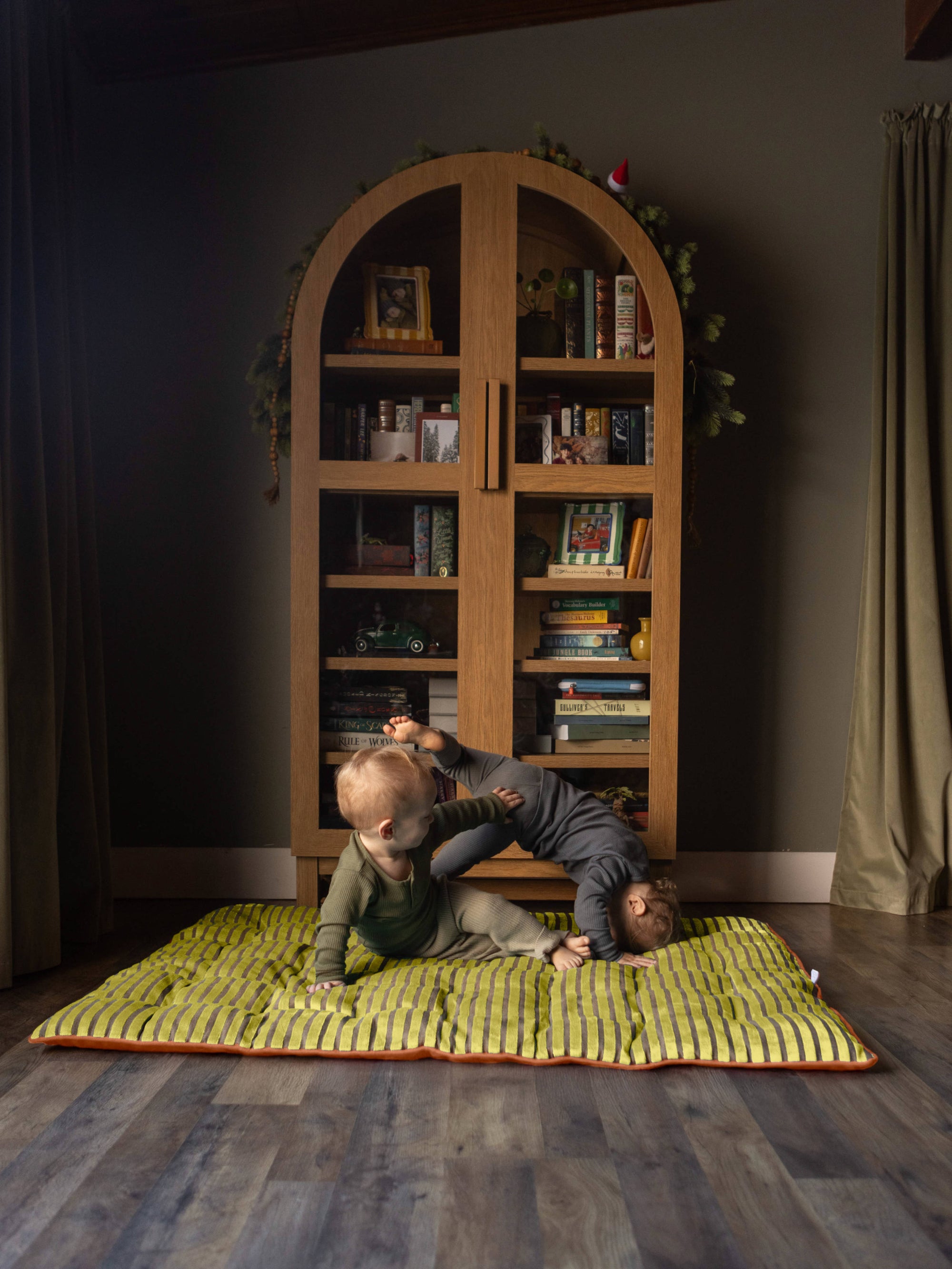 Jumbo Tufted Green Striped Floor Pillows