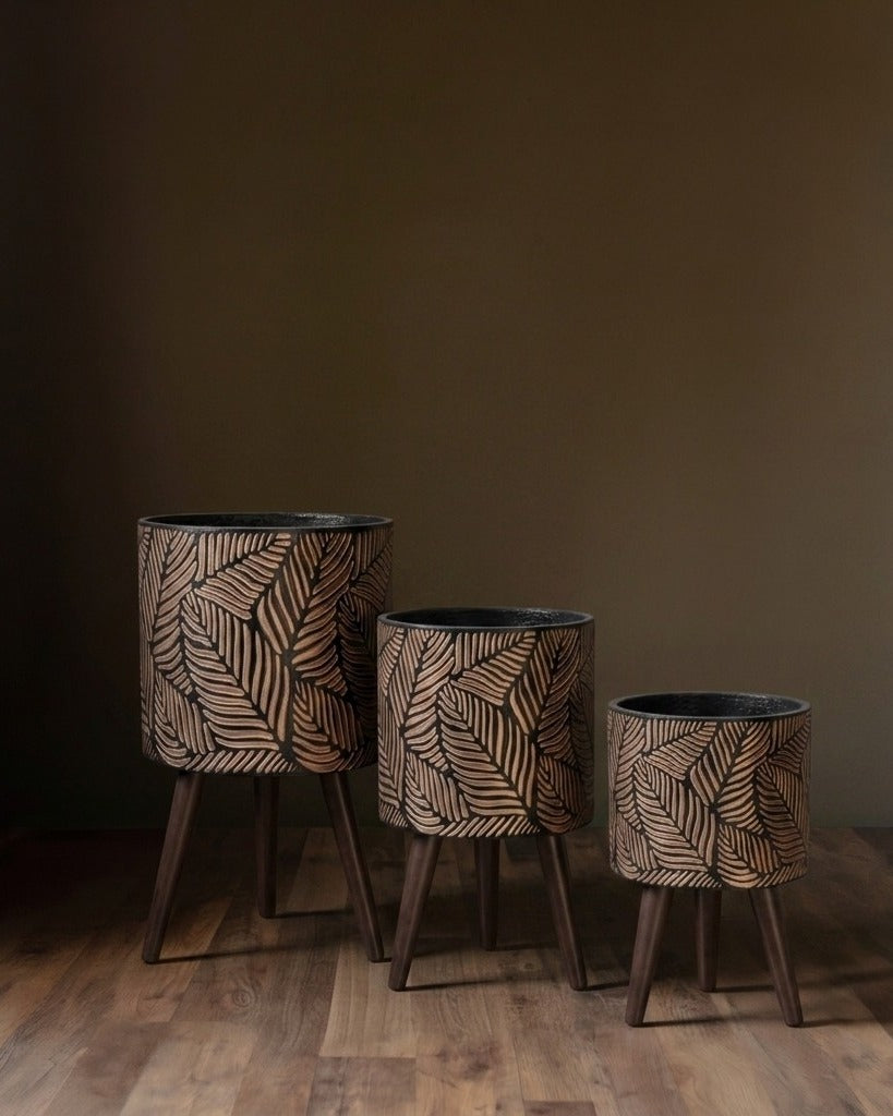 The Botanical Relief Trio - Carved Bronze &amp; Walnut Stand Collection
