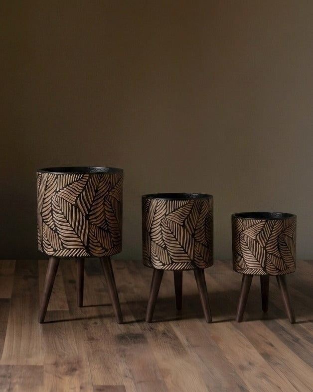 The Botanical Relief Trio - Carved Bronze &amp; Walnut Stand Collection