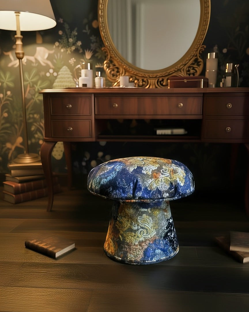 Botticelli Blue Velvet Mushroom Stool