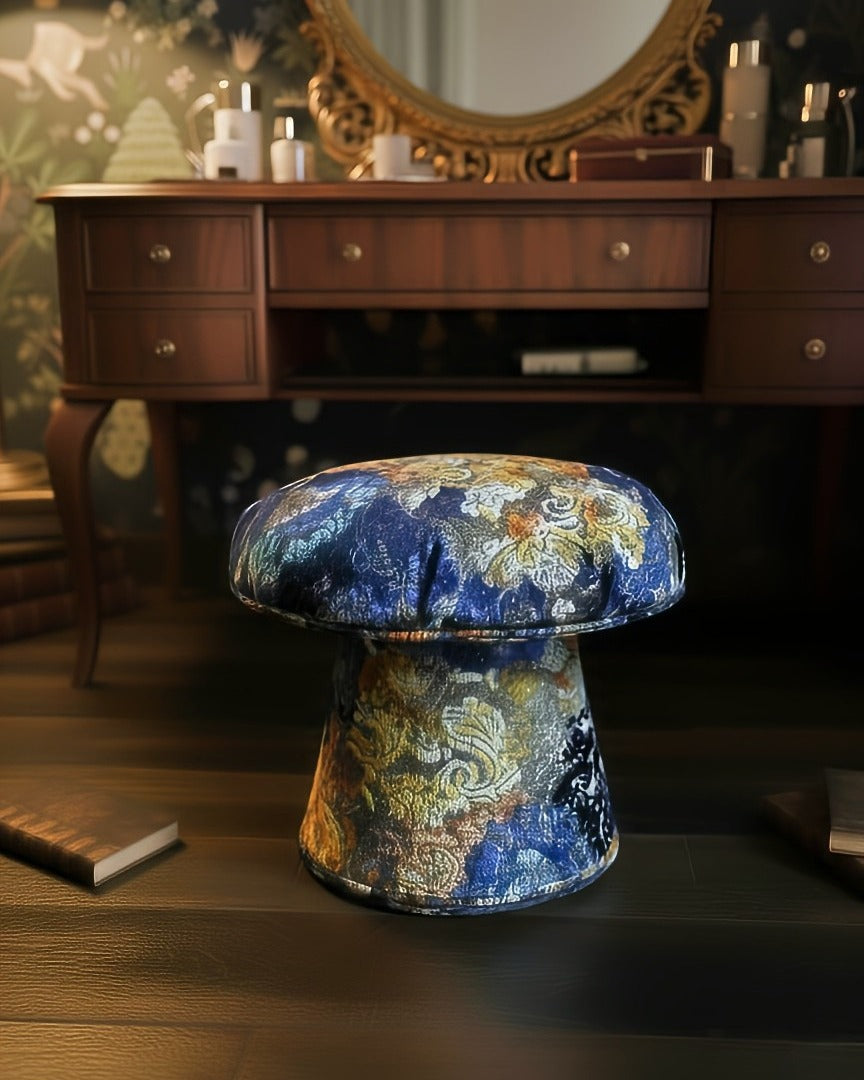 Botticelli Blue Velvet Mushroom Stool