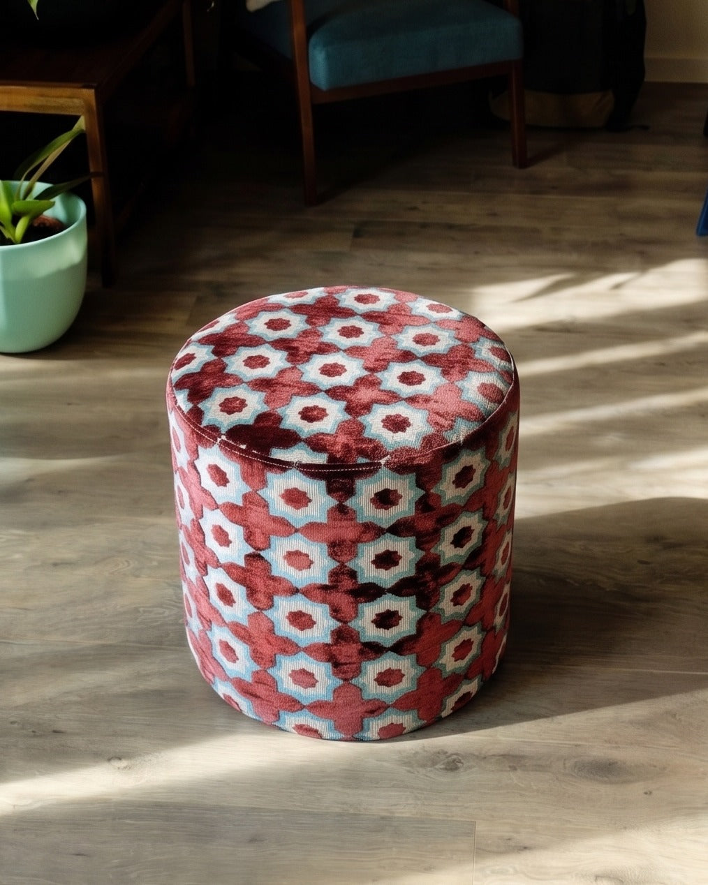 The Bazzelle Velvet Cylinder Ottoman