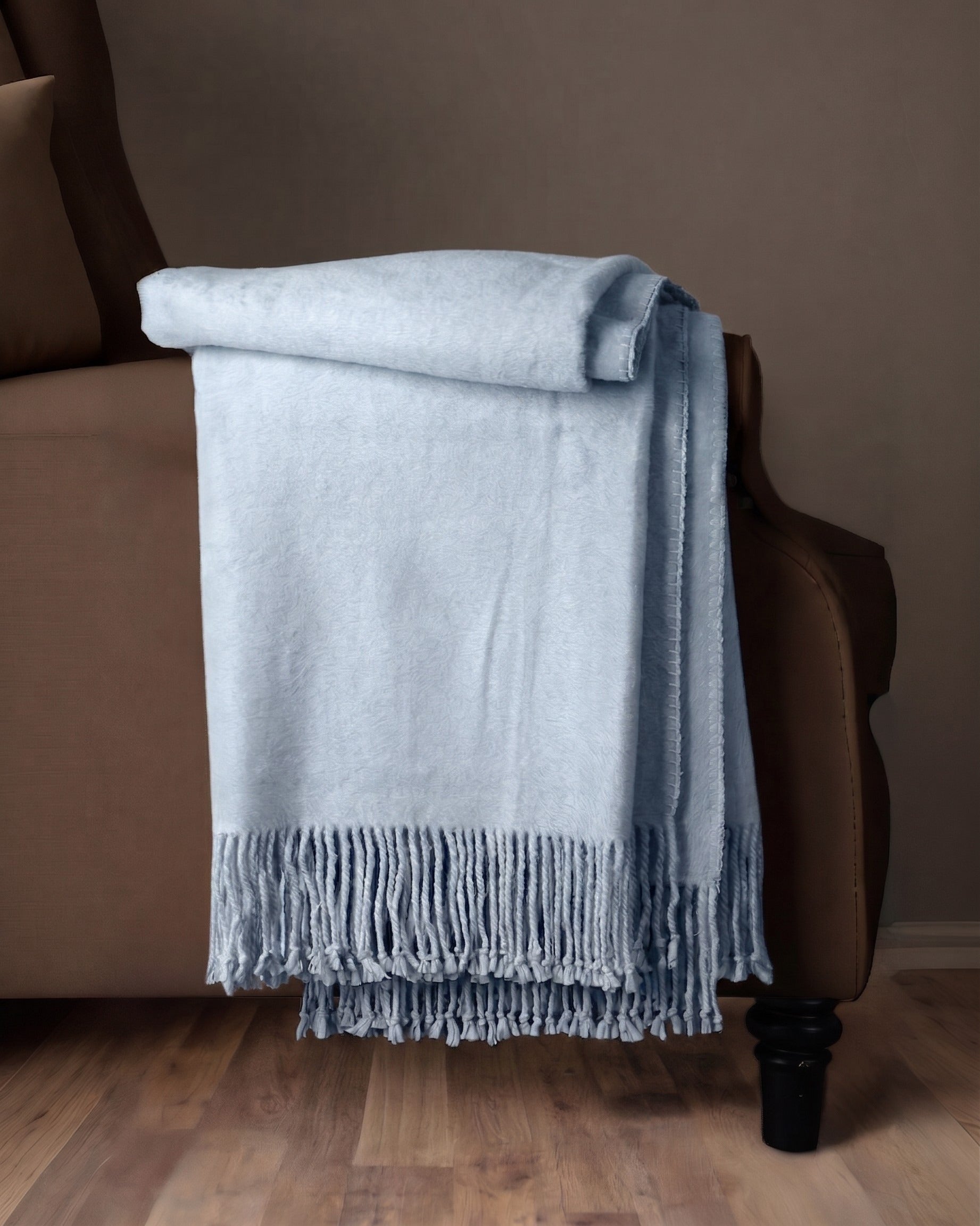 Cascadia Fringed Mulberry Silk Throw – Powder Blue