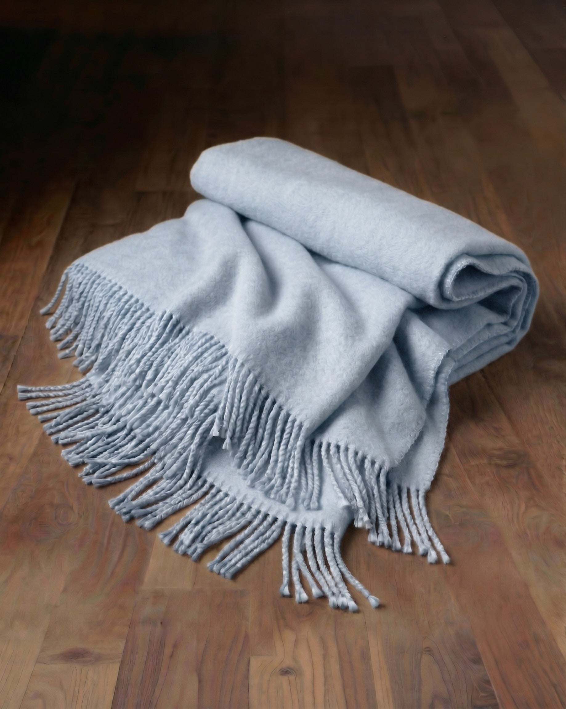 Cascadia Fringed Mulberry Silk Throw – Powder Blue