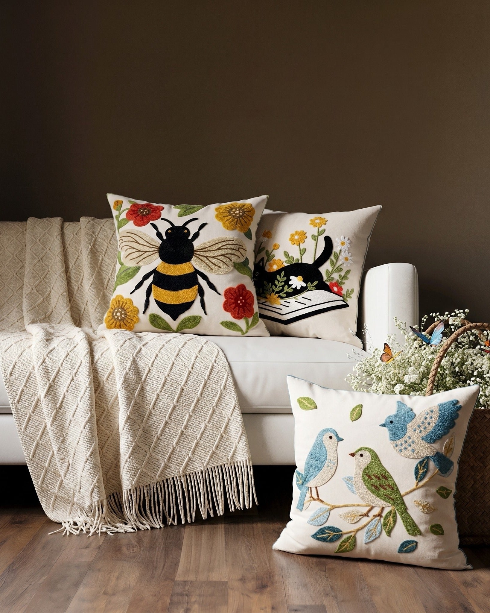 The Honeybee Botanical Embroidered Accent Pillow