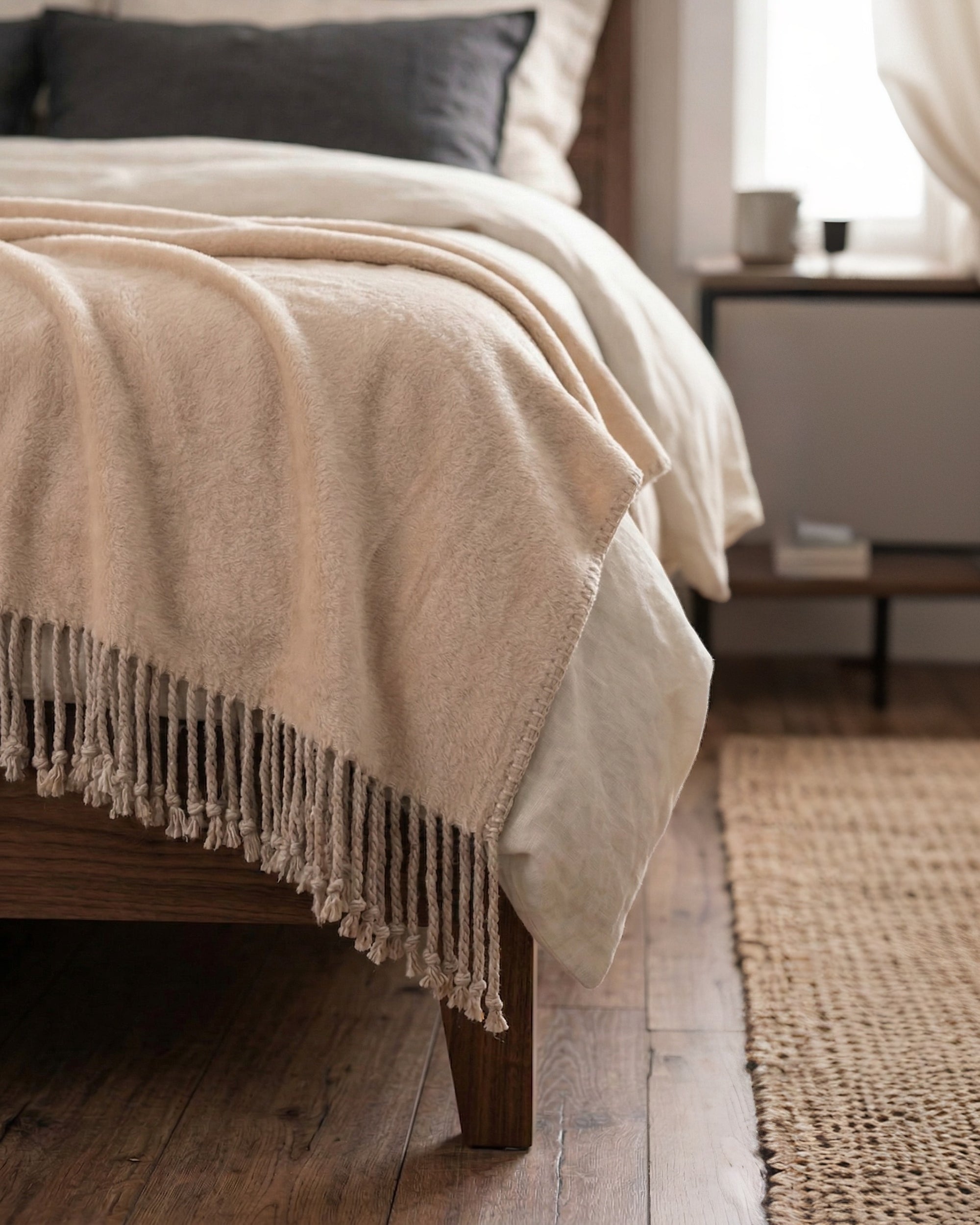 Cascadia Fringed Mulberry Silk Throw – Natural Dune