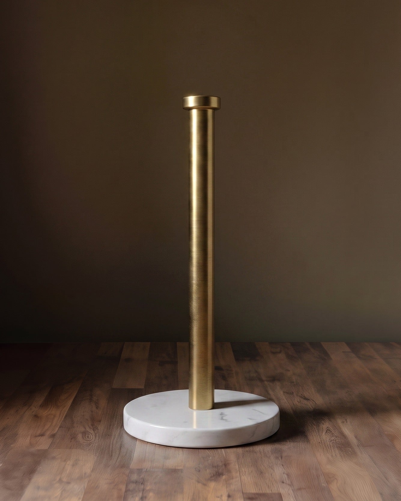 Aurelia Brushed Brass &amp; White Marble Freestanding Paper Towel Holder