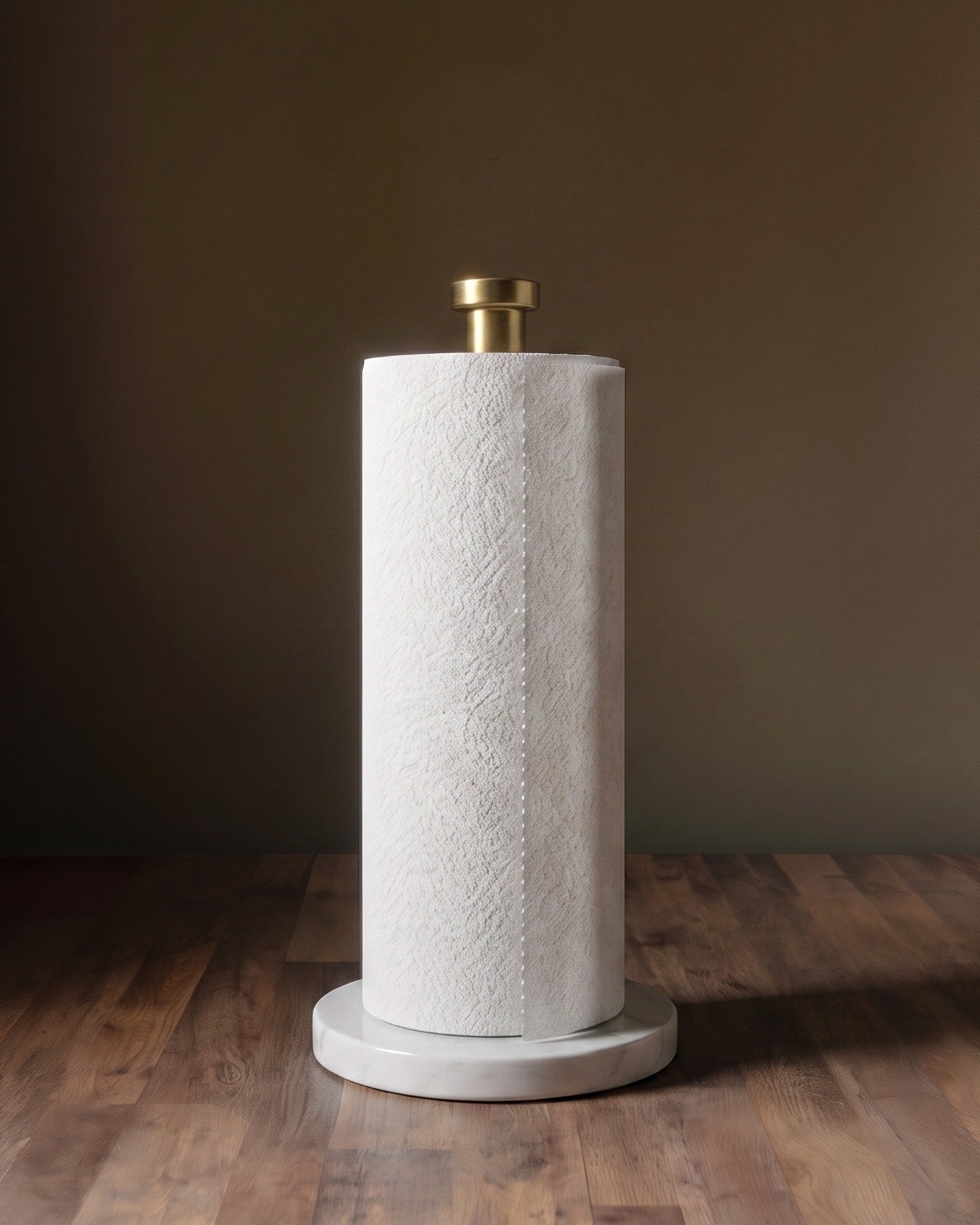 Aurelia Brushed Brass &amp; White Marble Freestanding Paper Towel Holder