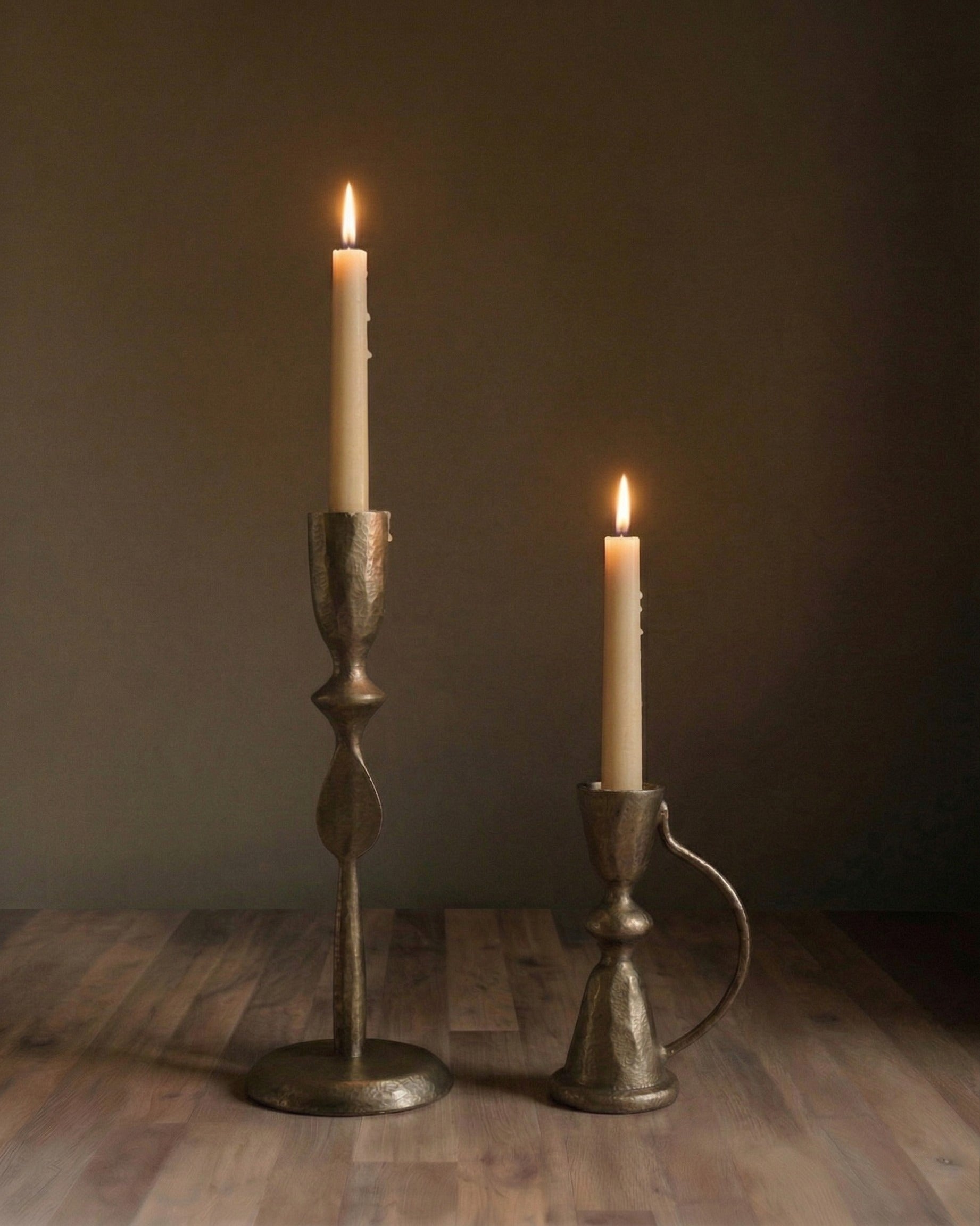 Aged Bronze Hand-Forged Taper Candle Holder