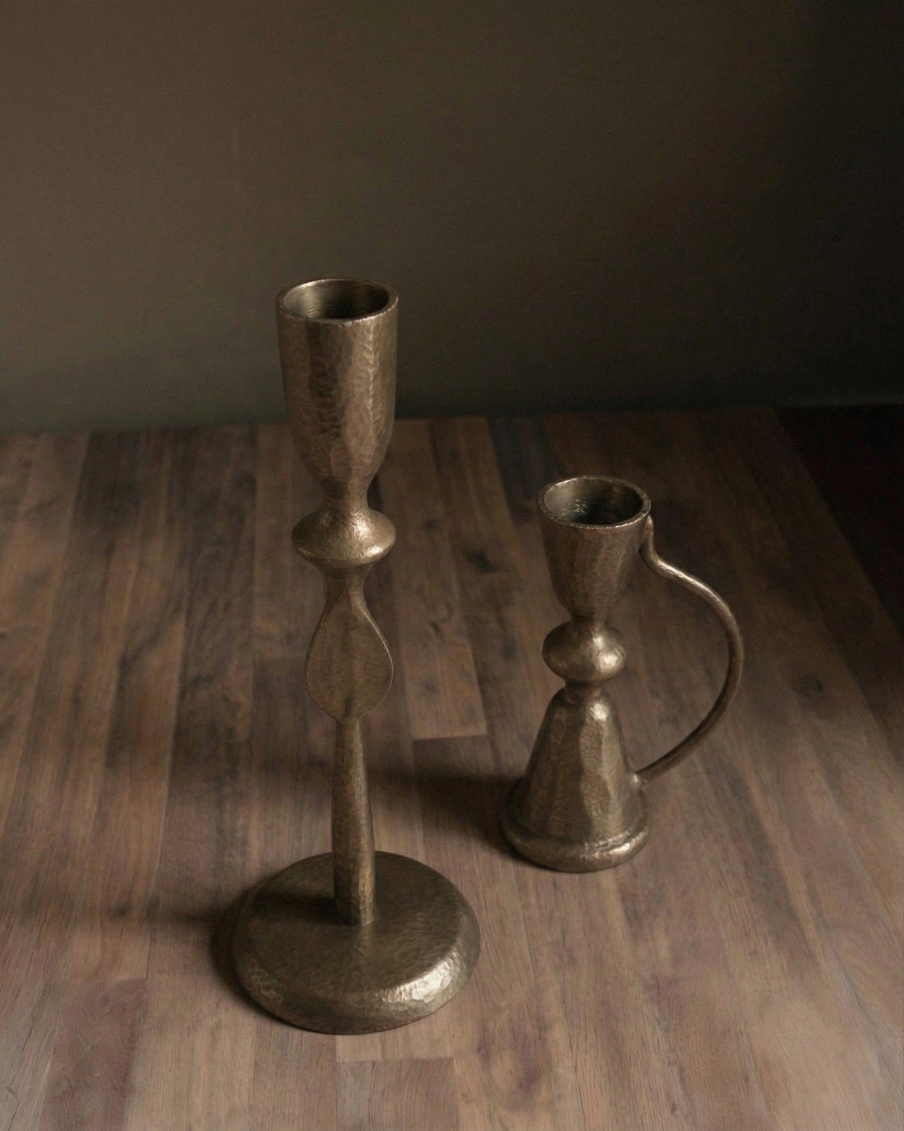 Aged Bronze Hand-Forged Taper Candle Holder