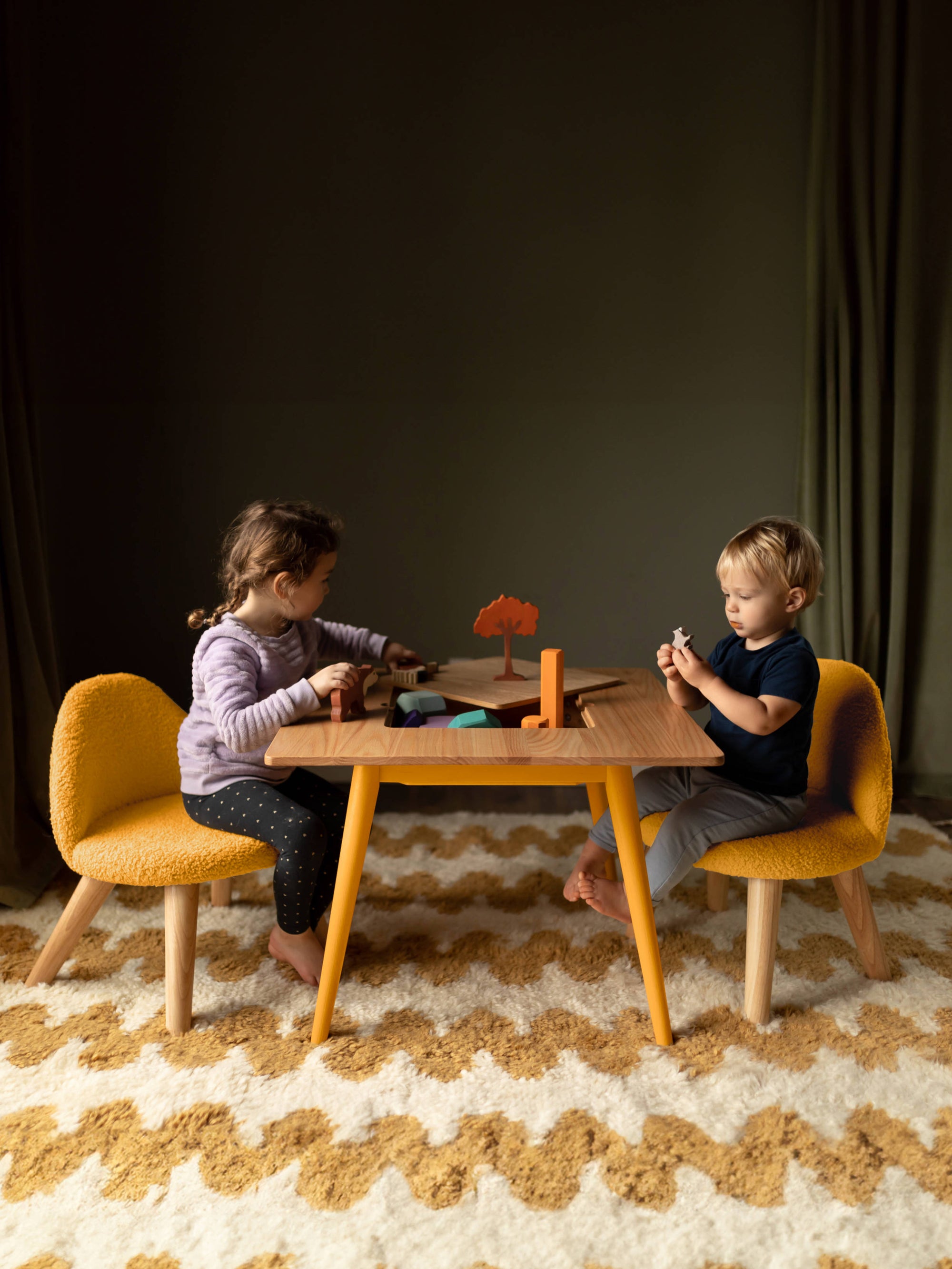 Ruben Play Table & Boucle Chairs Marigold