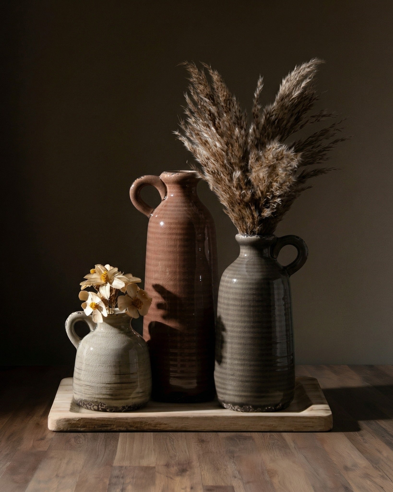 Rustic Trio of Hand-Thrown Ceramic Vase Set