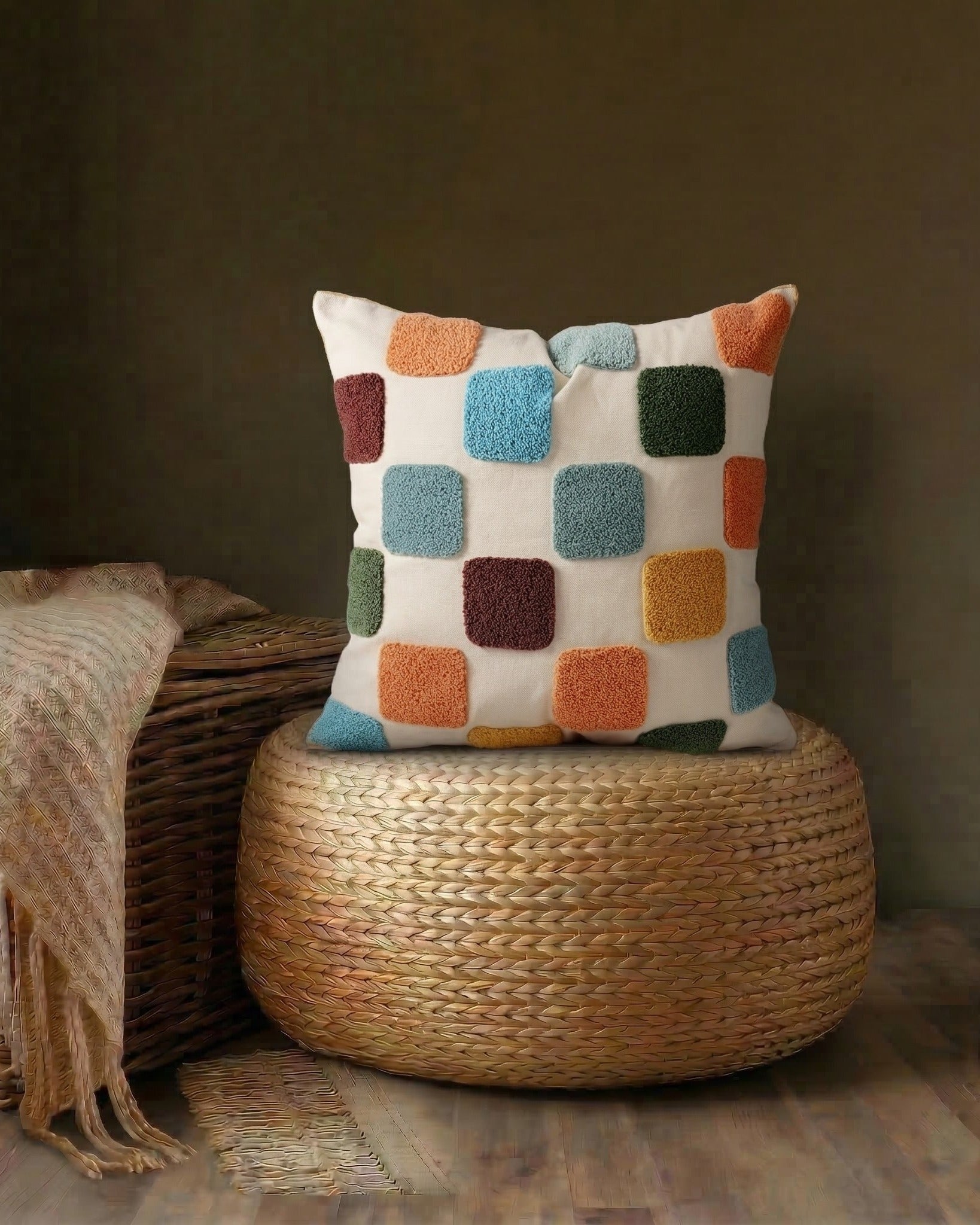 Bauhaus Grid Accent Embroidered Pillow