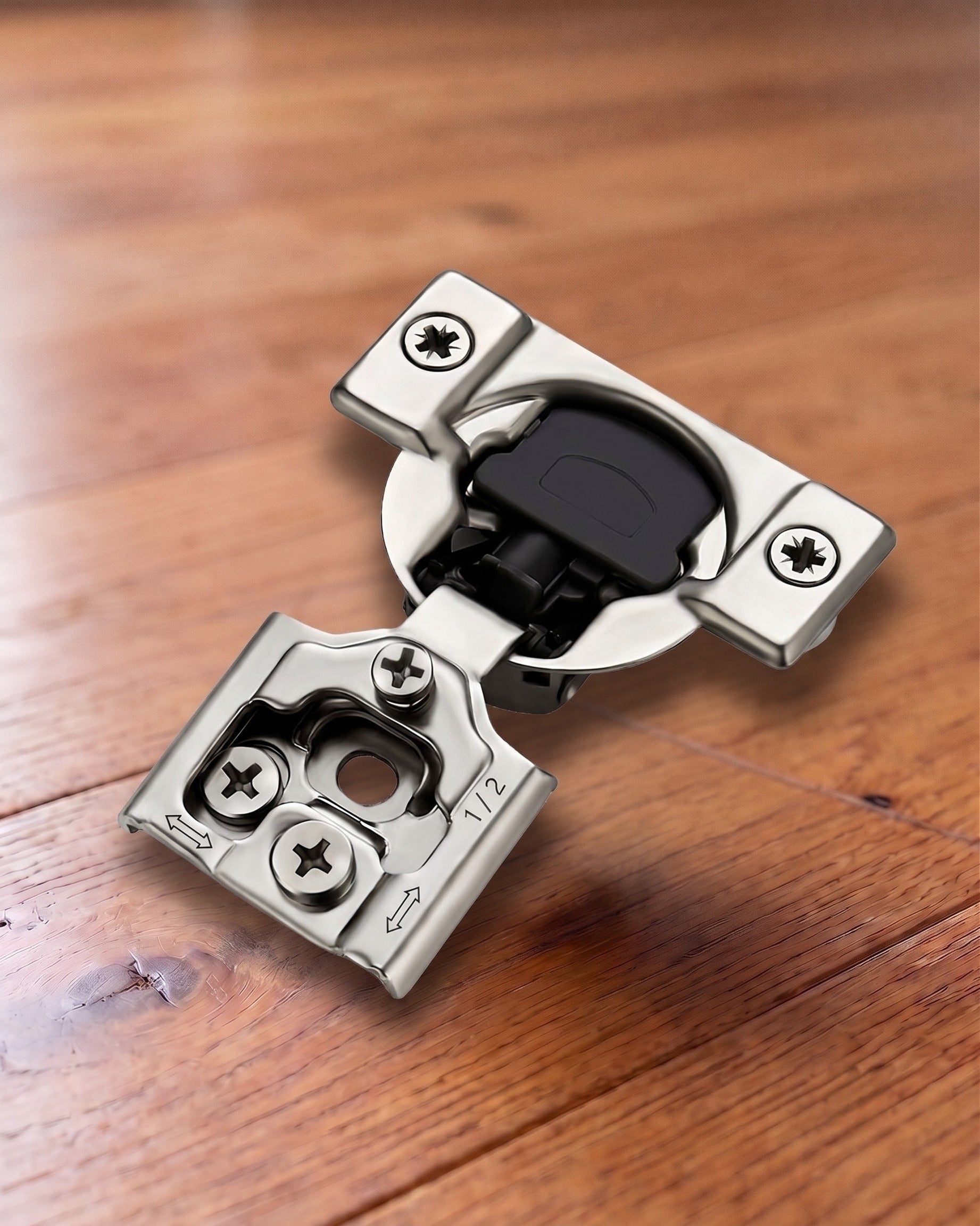 Stratum Series Stainless Steel 1/2" Overlay Hidden Hinge with Integrated Soft-Close