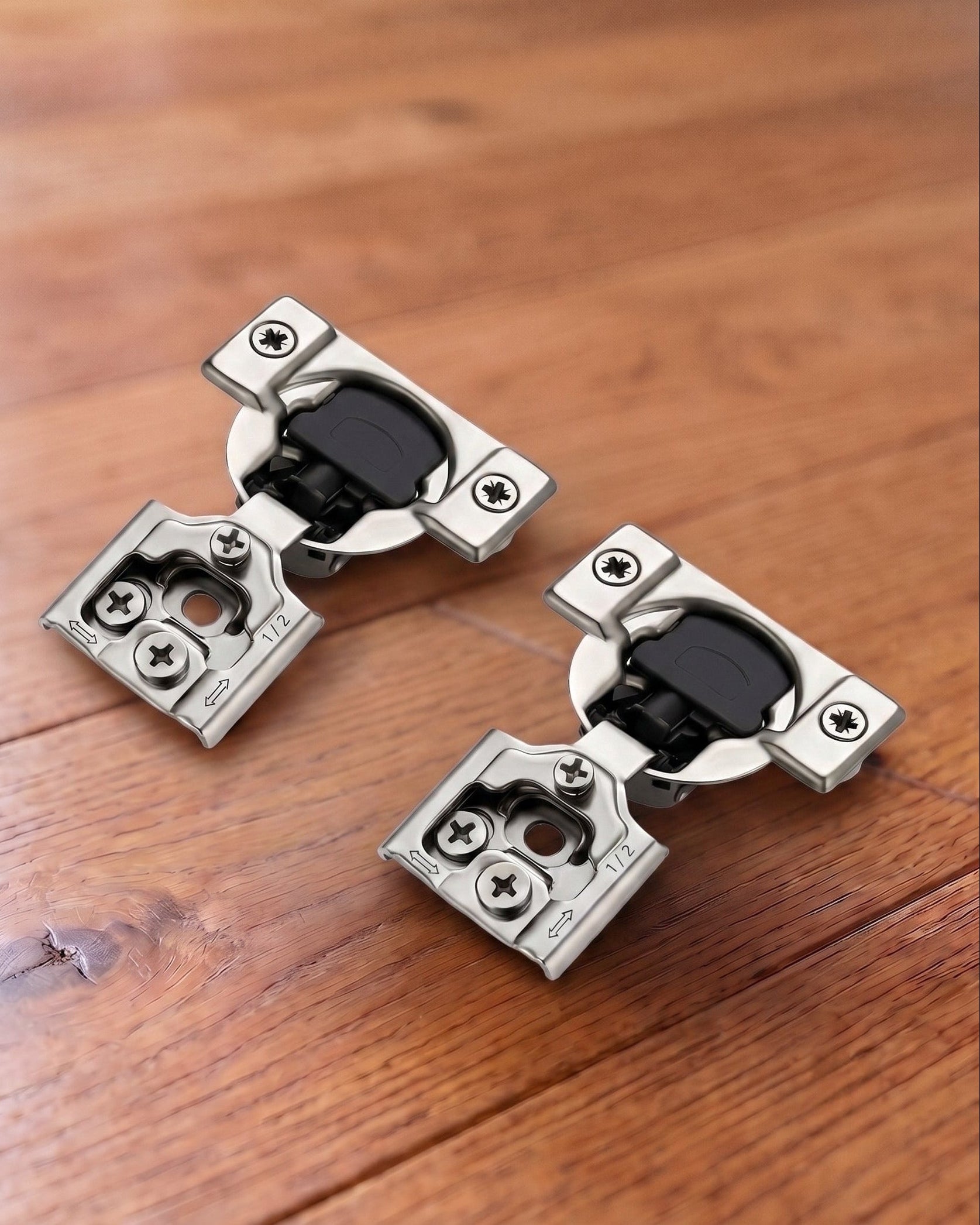 Stratum Series Stainless Steel 1/2" Overlay Hidden Hinge with Integrated Soft-Close