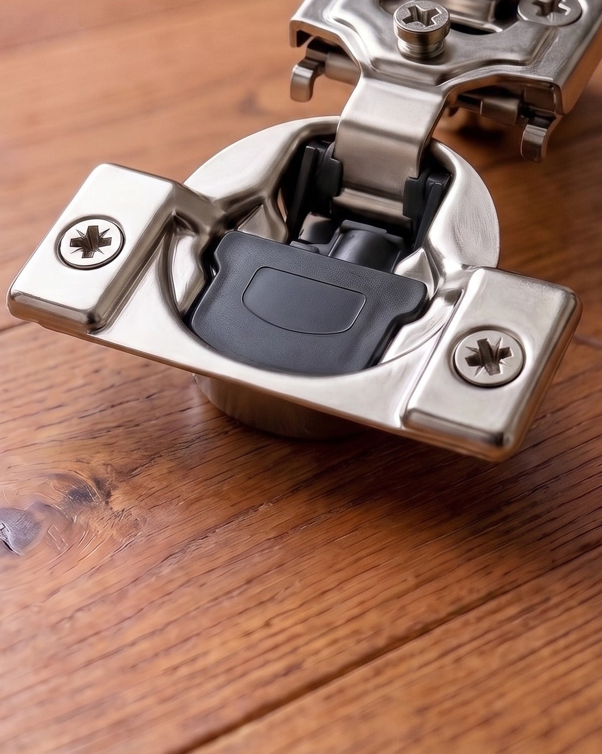 Stratum Series Stainless Steel 1/2" Overlay Hidden Hinge with Integrated Soft-Close