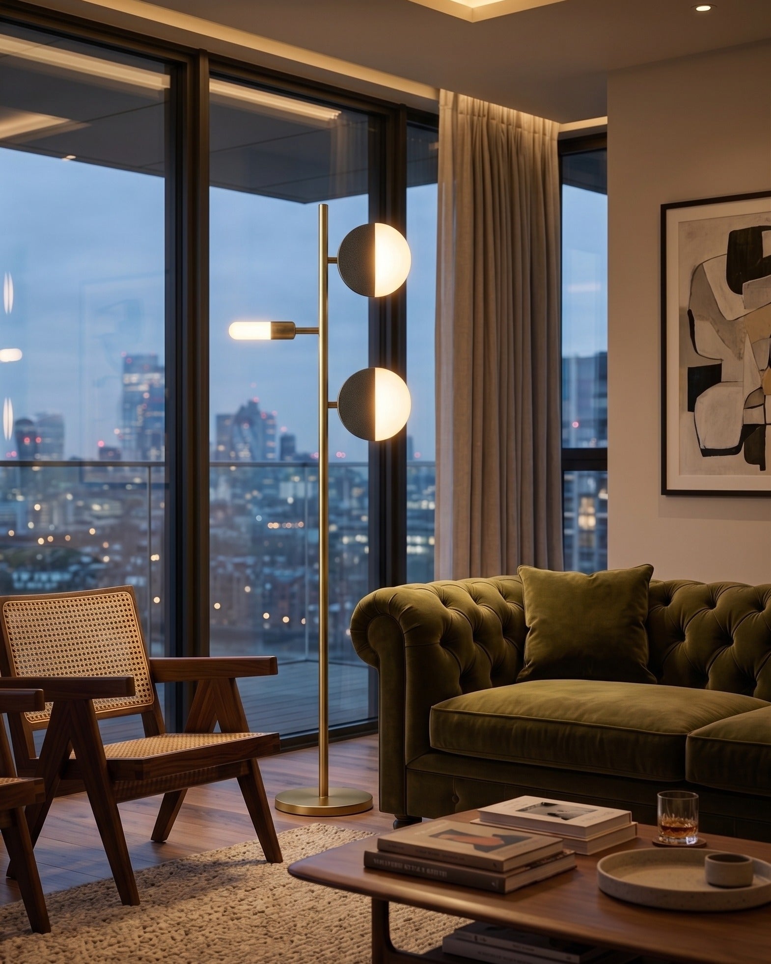 The Volta Tri-Tier Alabaster &amp; Brass Floor Lamp