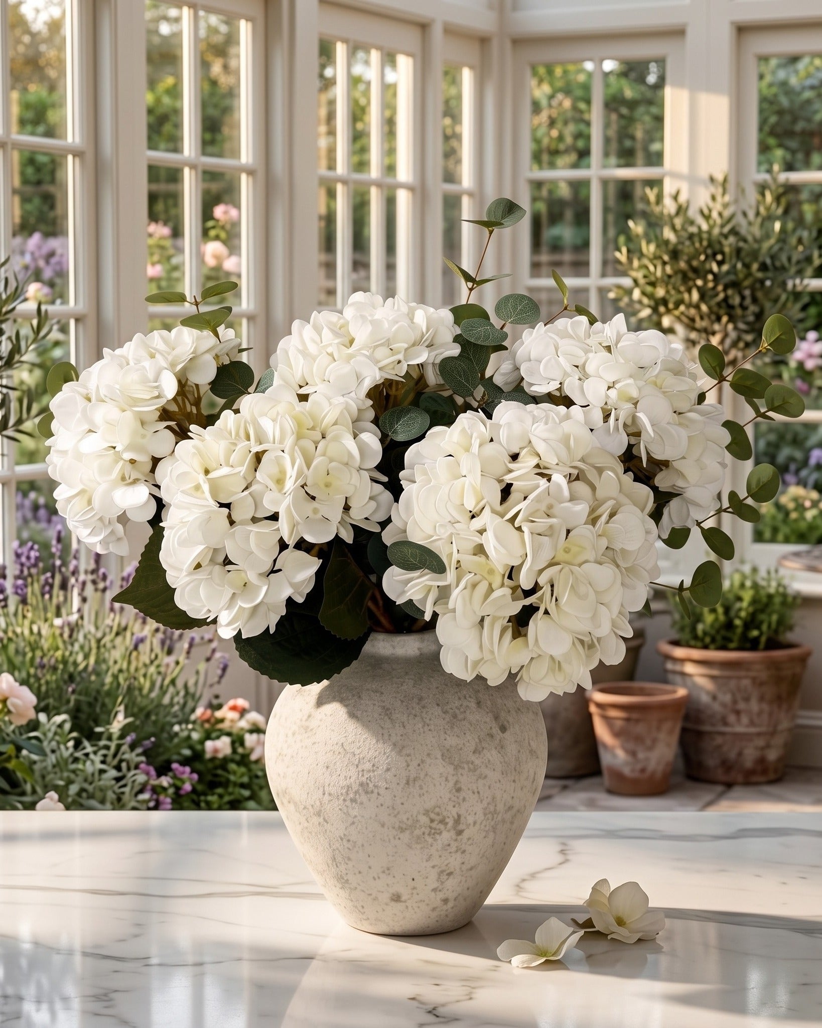 The Sonoma Faux Hydrangea &amp; Eucalyptus Centerpiece (Vase Not Included)