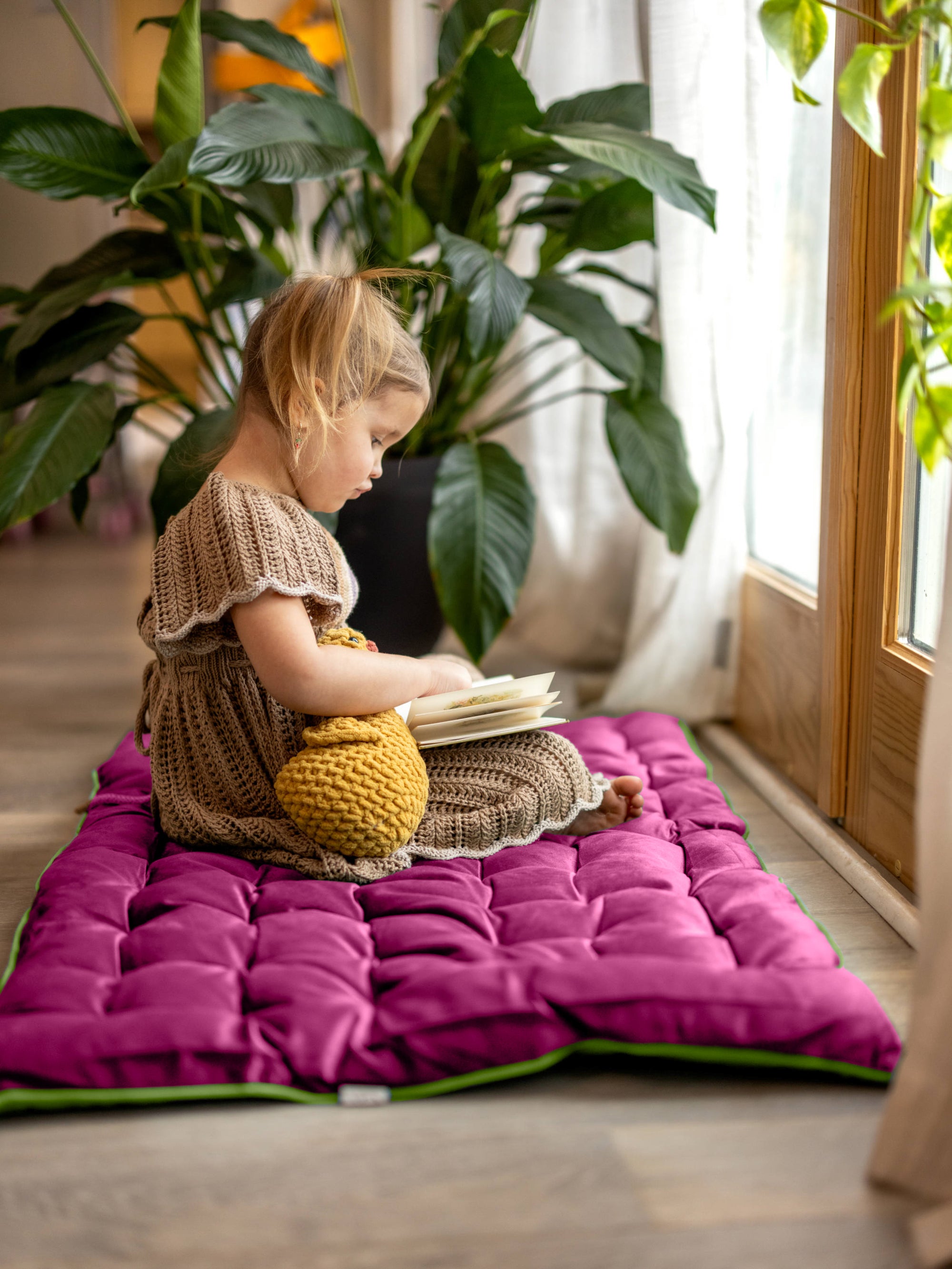 Extra Large Double Sided Tufted Floor Pillow Green Pink