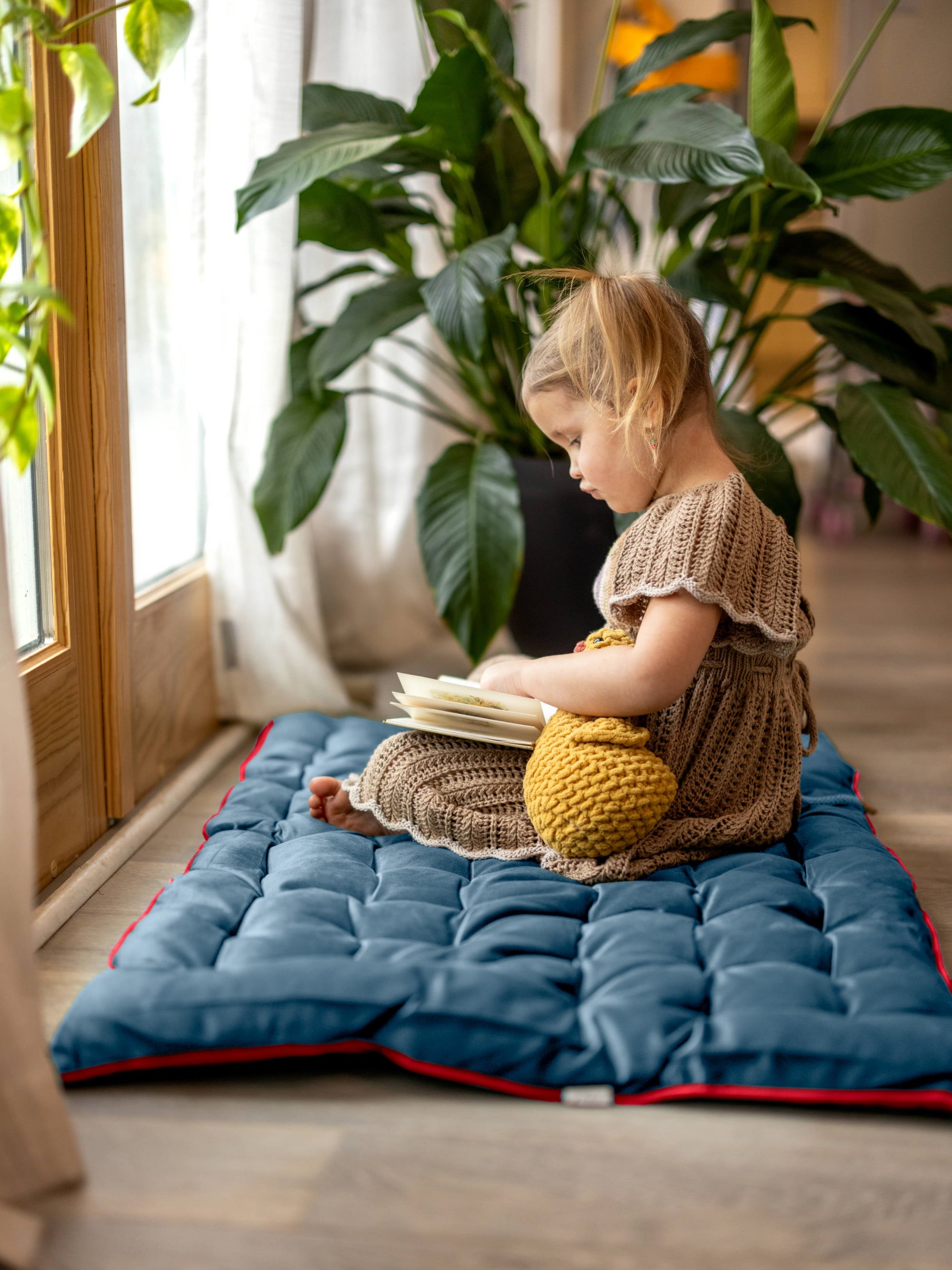 Extra Large Double Sided Tufted Floor Pillow Blue Red