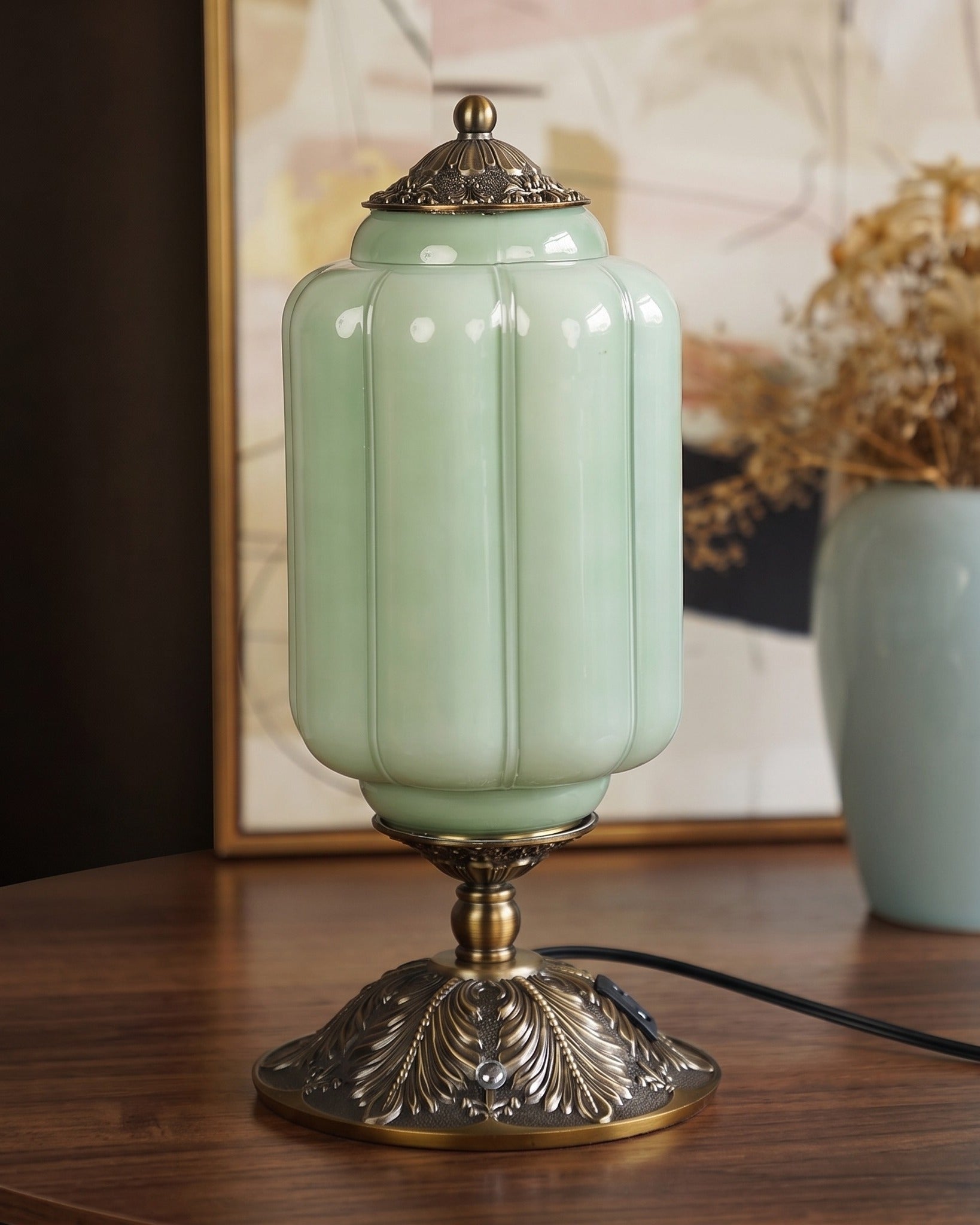 Verdant Heirloom Milk Glass Table Lamp