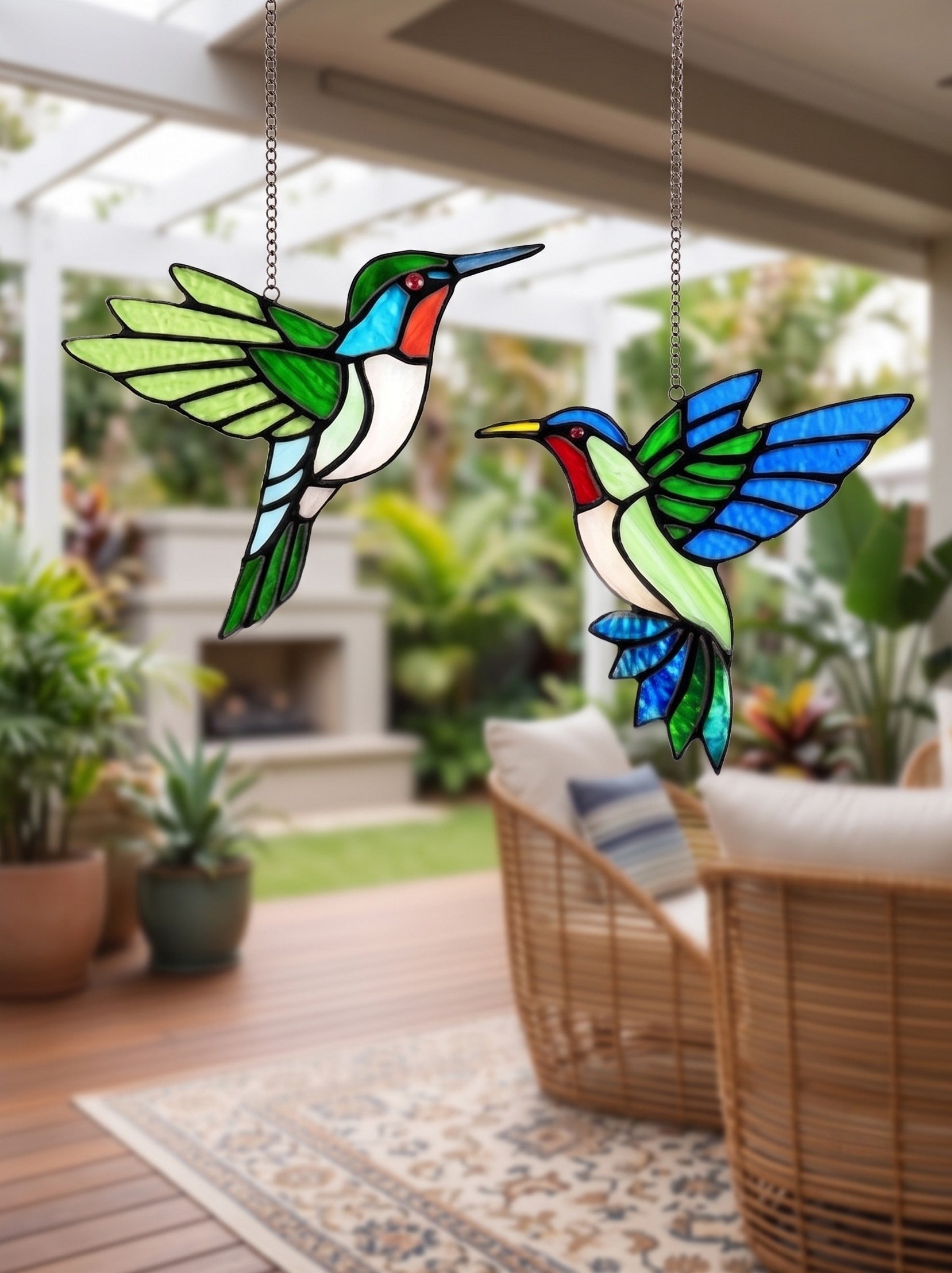 Aero Stained Glass Hummingbirds: Handcrafted Copper-Foil Window &amp; Architectural Light Sculptures