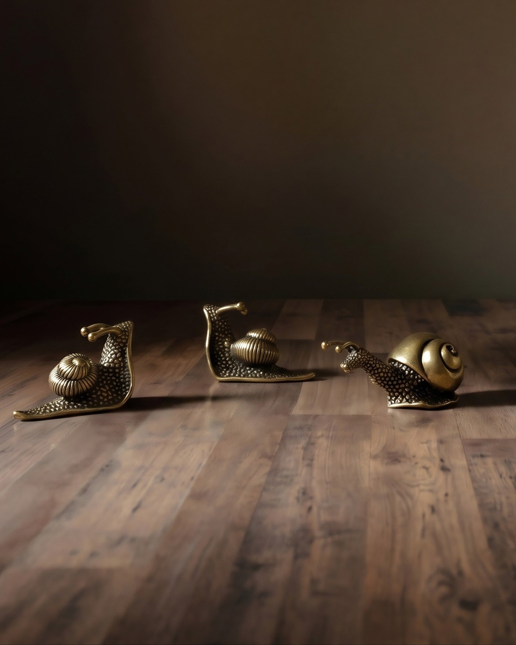 Artisanal Antiqued Brass Snail Trio Figurines