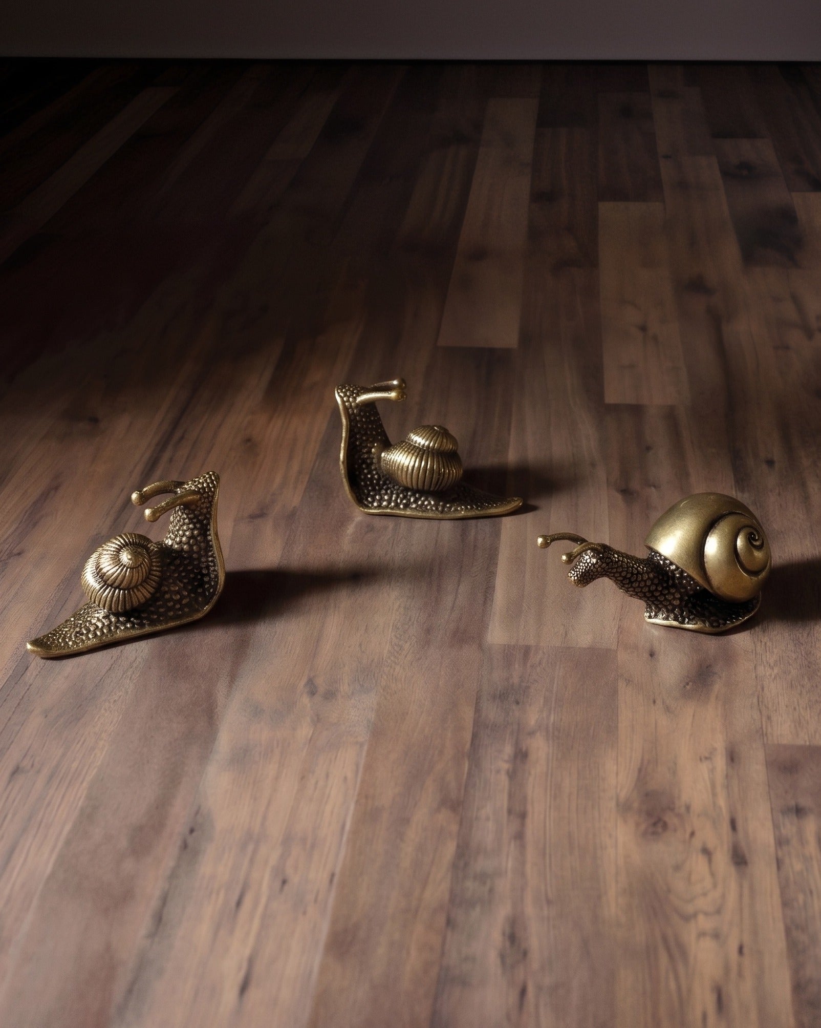 Artisanal Antiqued Brass Snail Trio Figurines