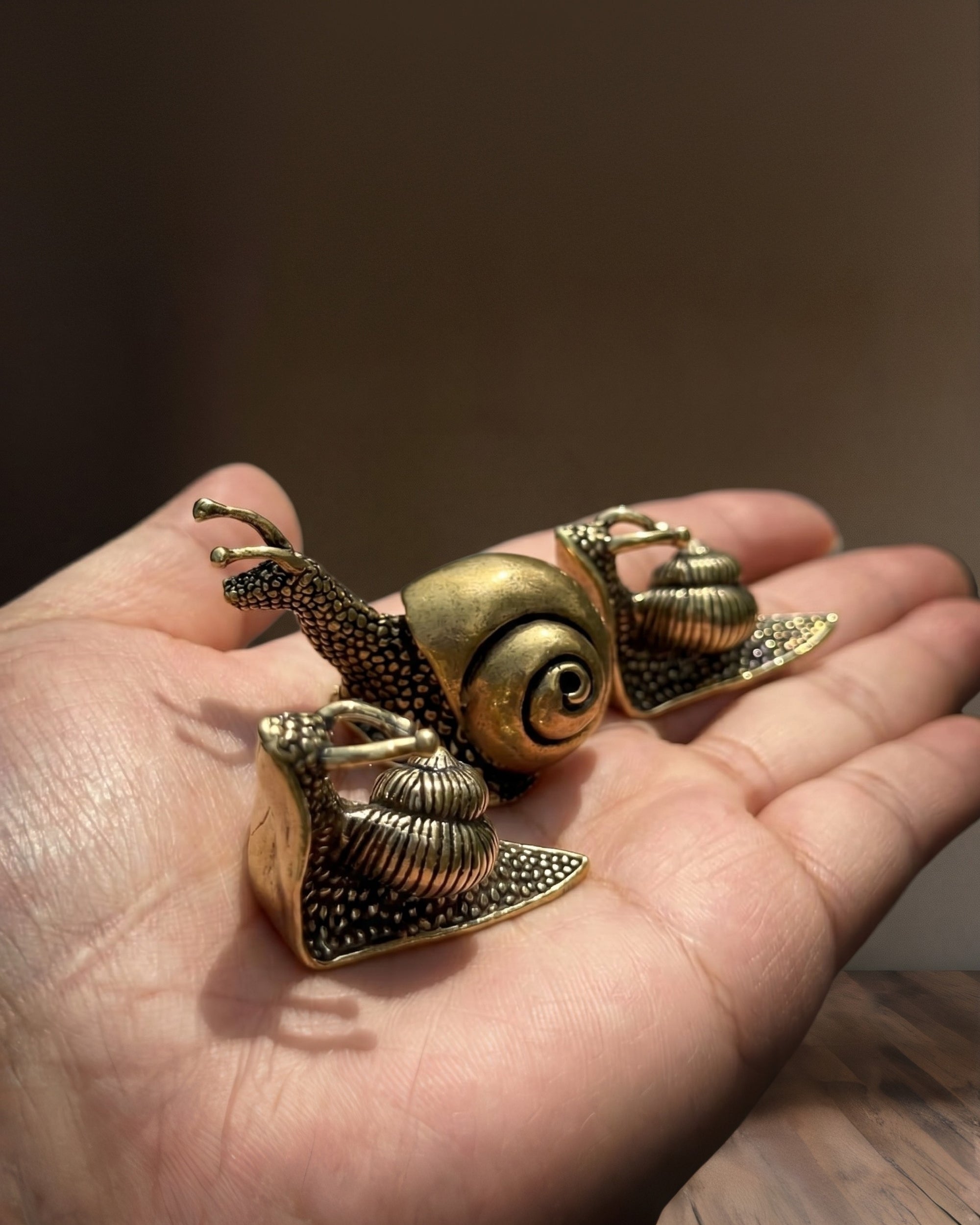Artisanal Antiqued Brass Snail Trio Figurines
