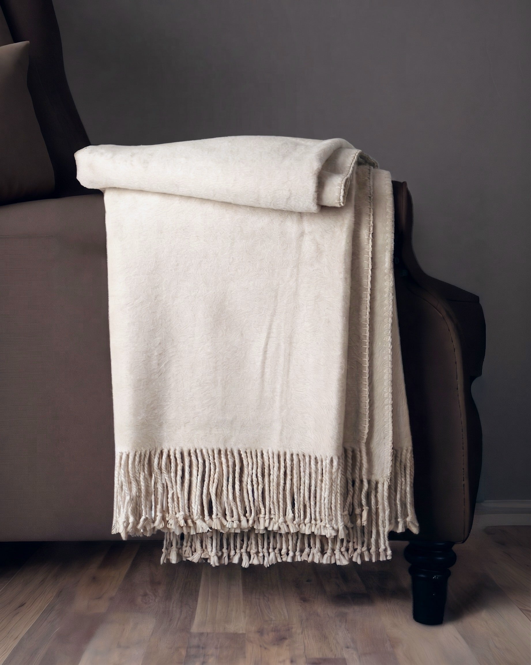 Cascadia Fringed Mulberry Silk Throw – Ivory