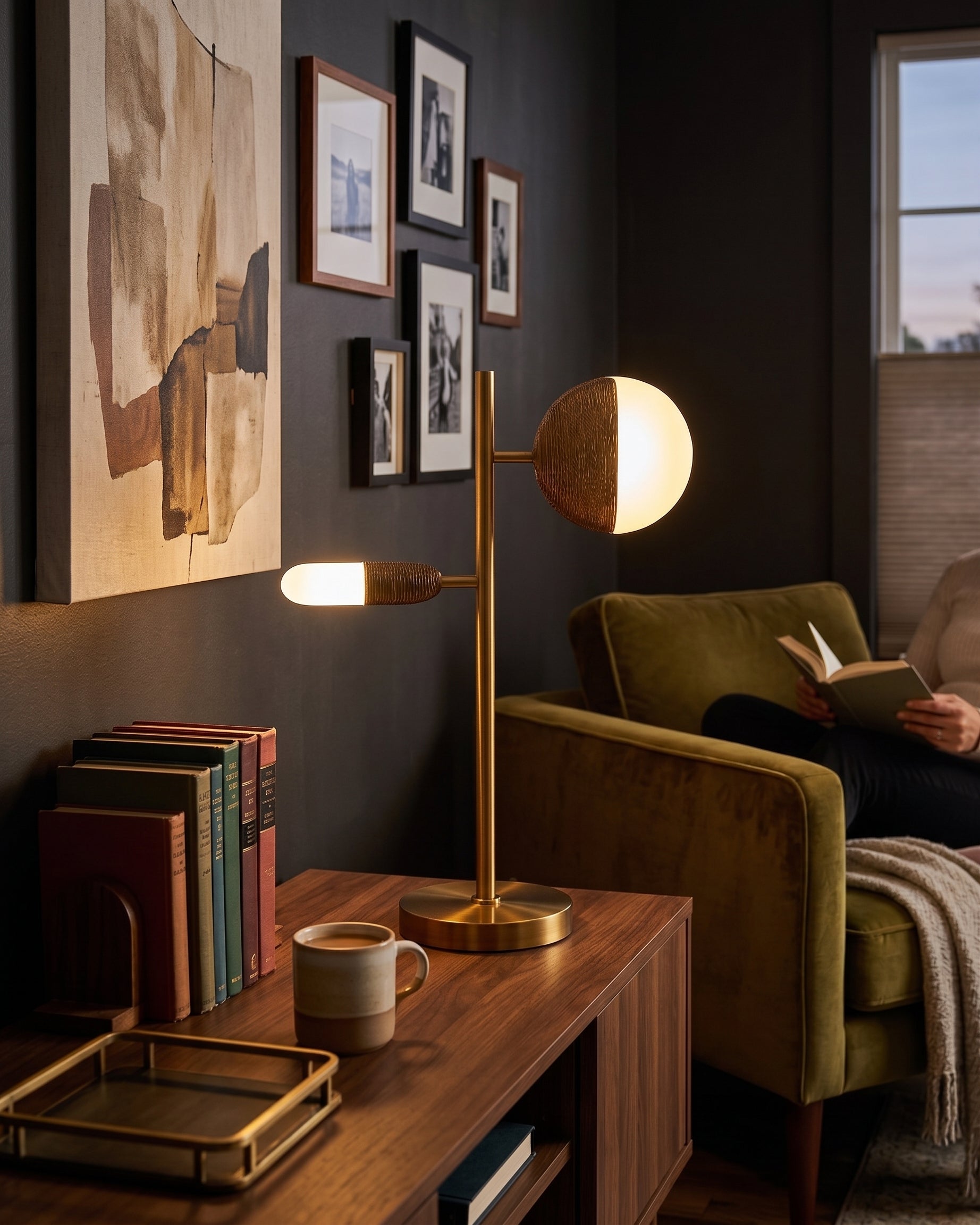 The Lyra Alabaster &amp; Antique Brass Accent Lamp