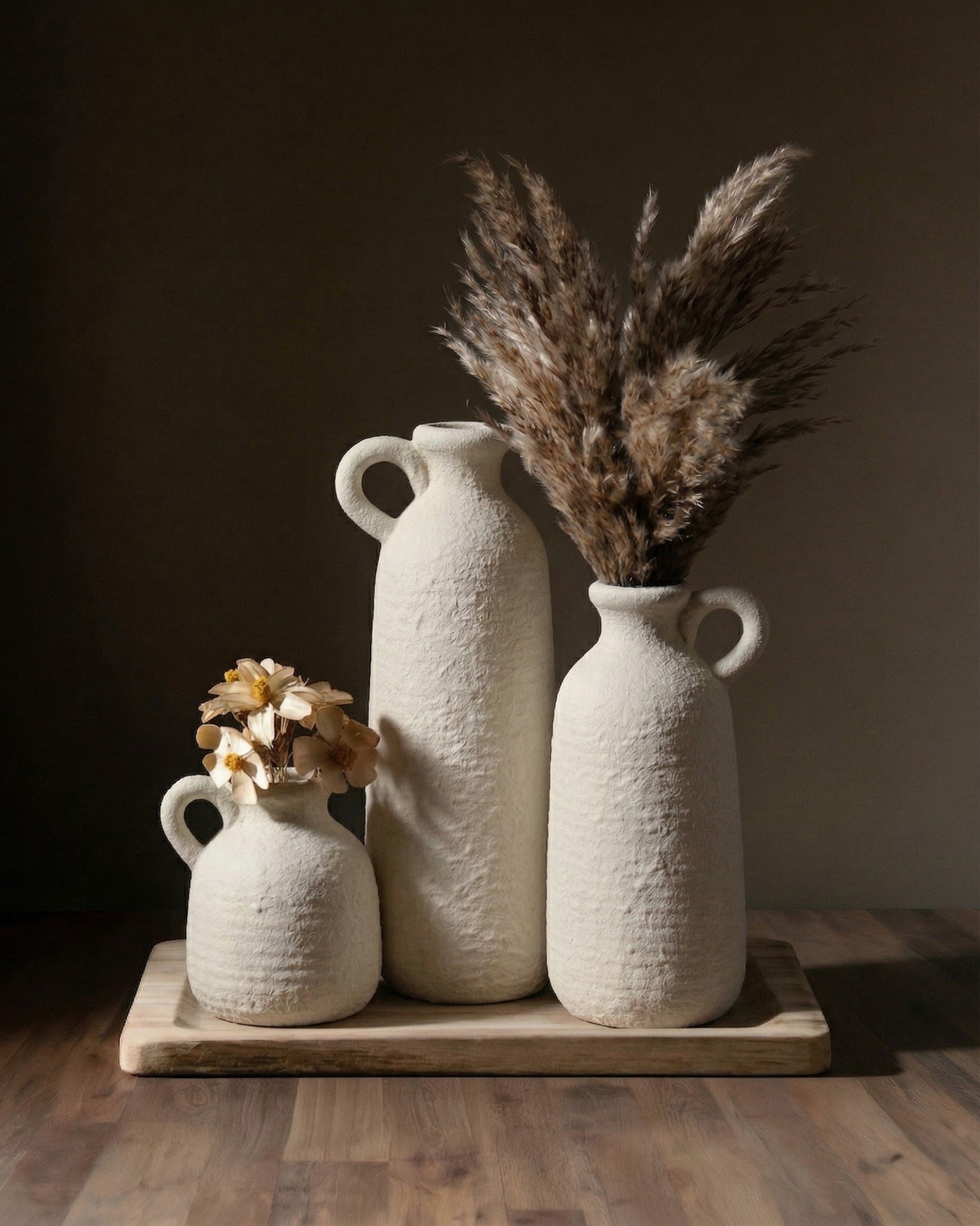 Ivory Coast Trio Rustic Ceramic Vase Set