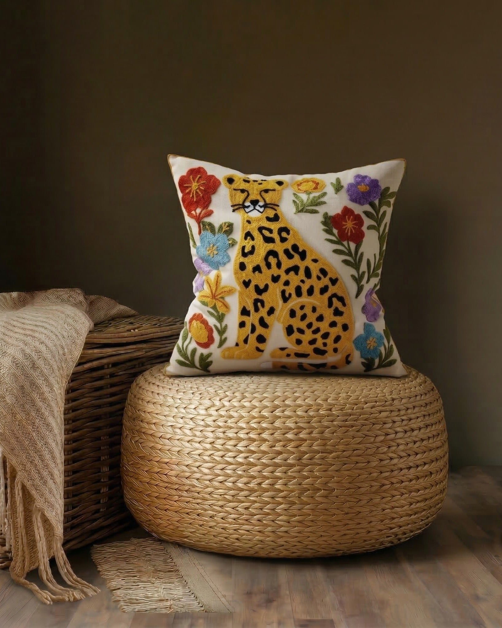 Mara Embroidered Cheetah Decorative Pillow