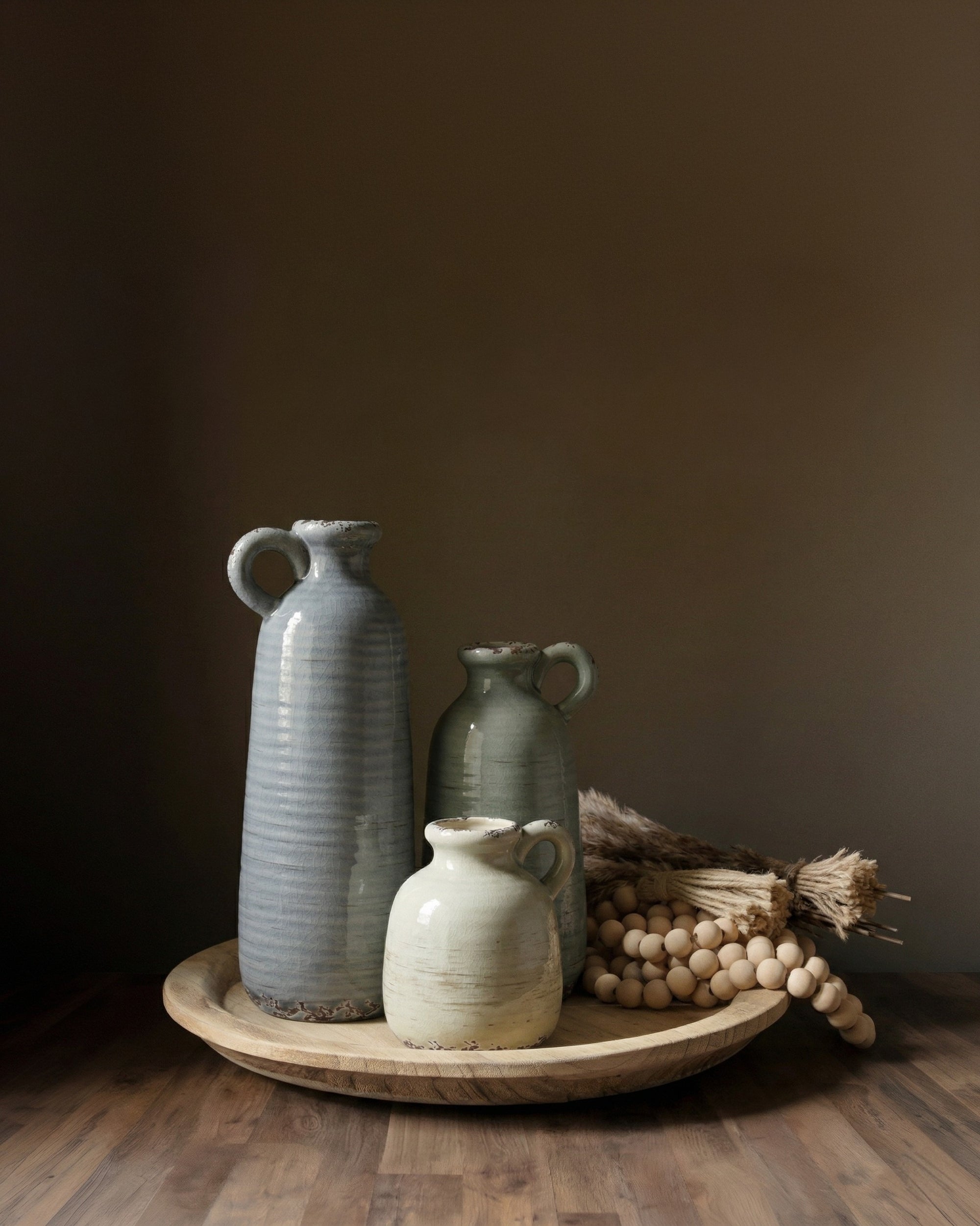 Sage and Sky Trio Rustic Ceramic Vase Set