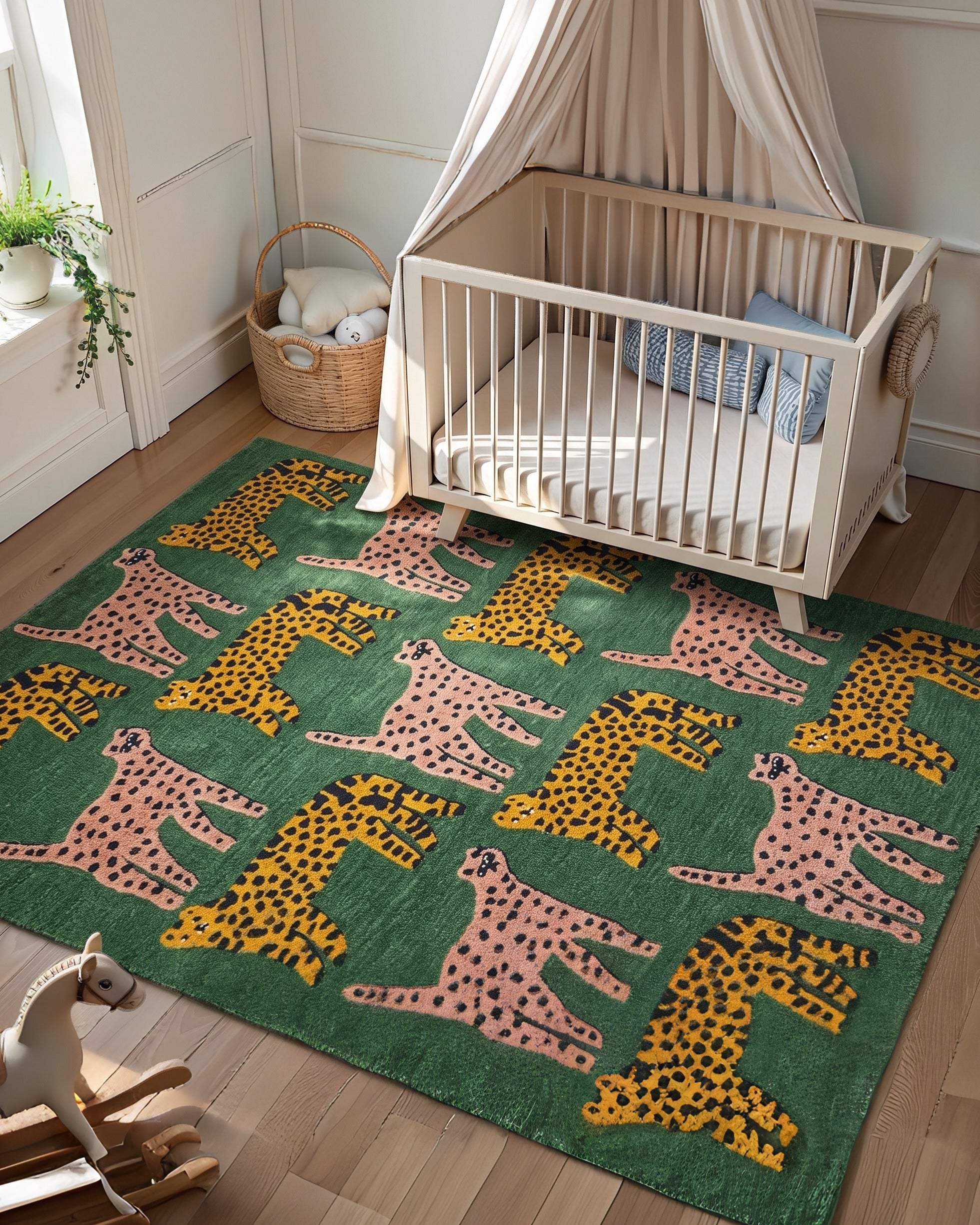 The Savanna Menagerie Wool Rug - Emerald &amp; Blush
