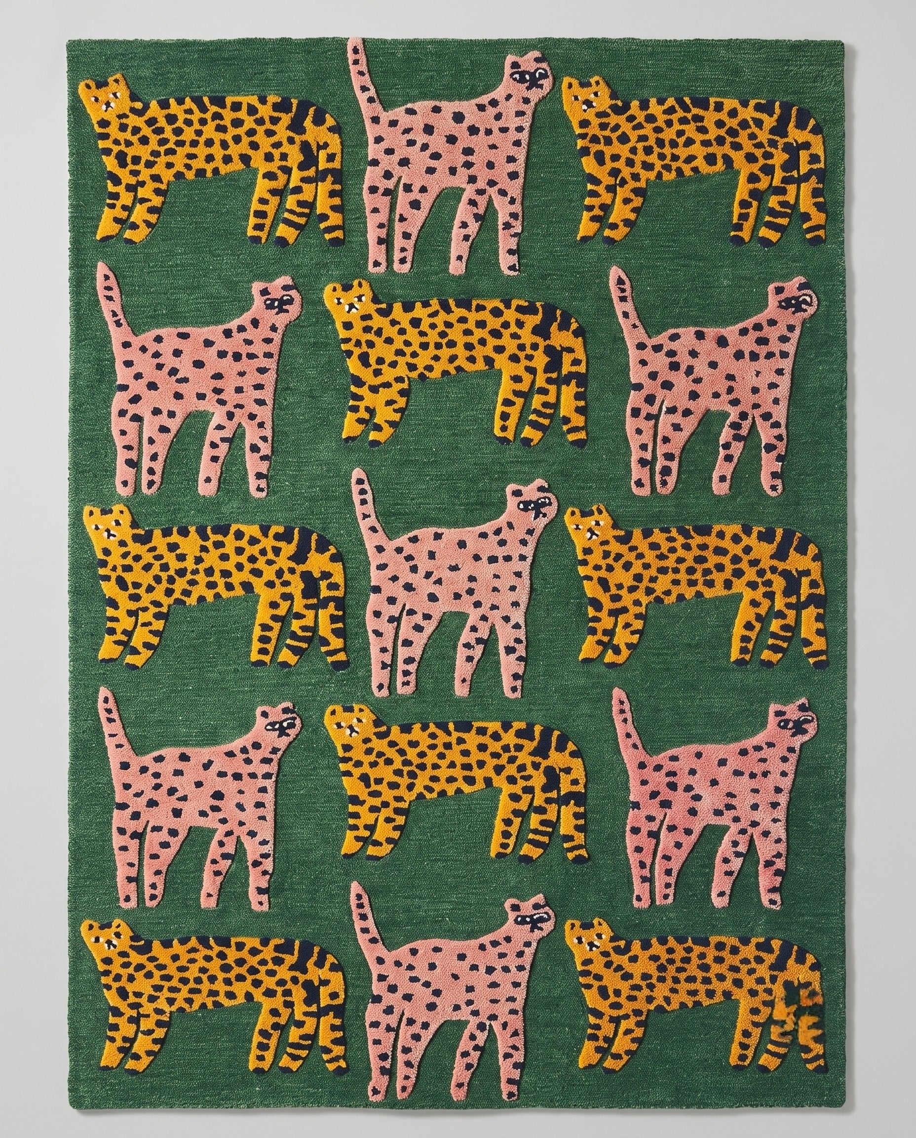 The Savanna Menagerie Wool Rug - Emerald &amp; Blush
