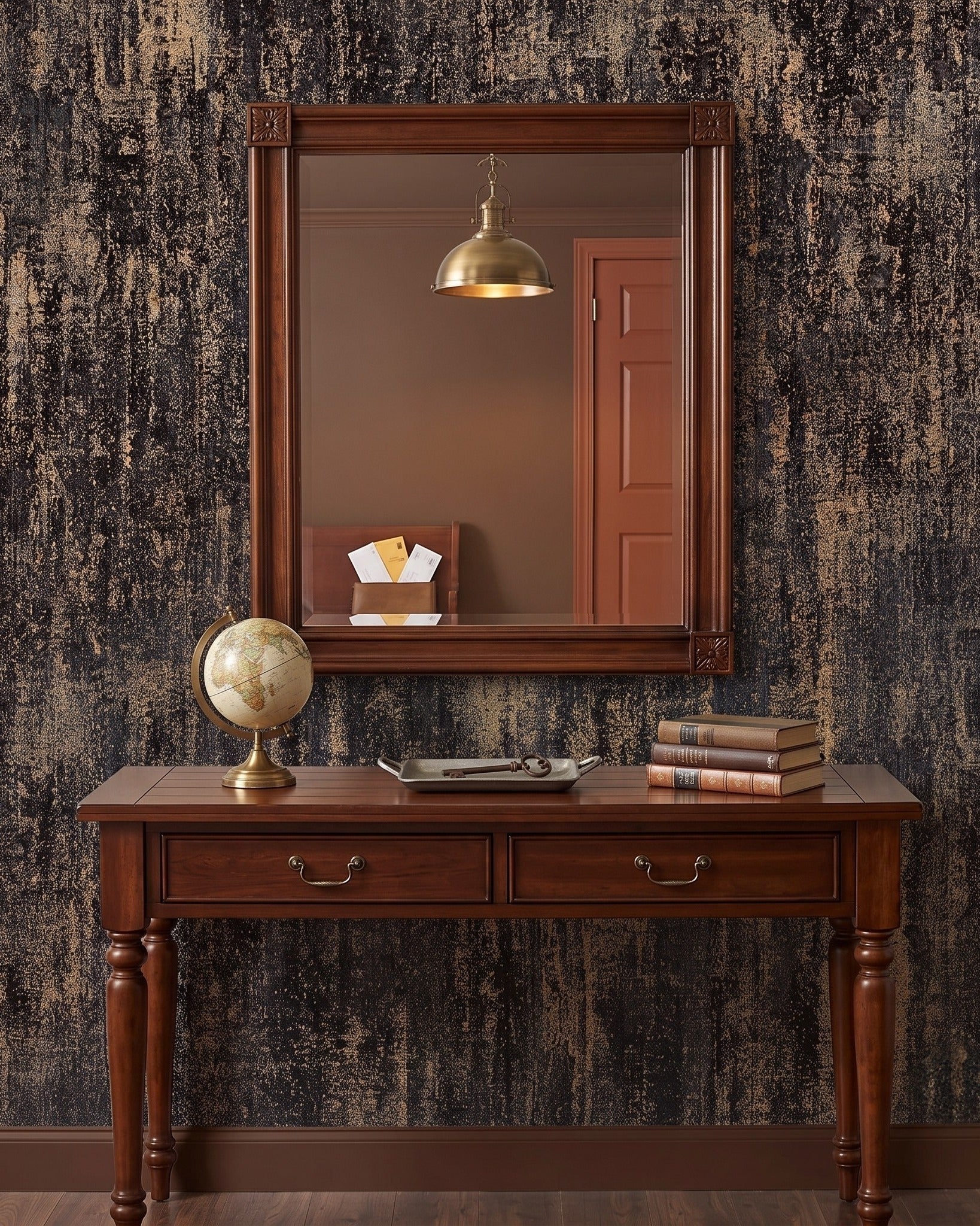 Aurelia Distressed Metallic Wall Covering – Obsidian &amp; Burnished Gold